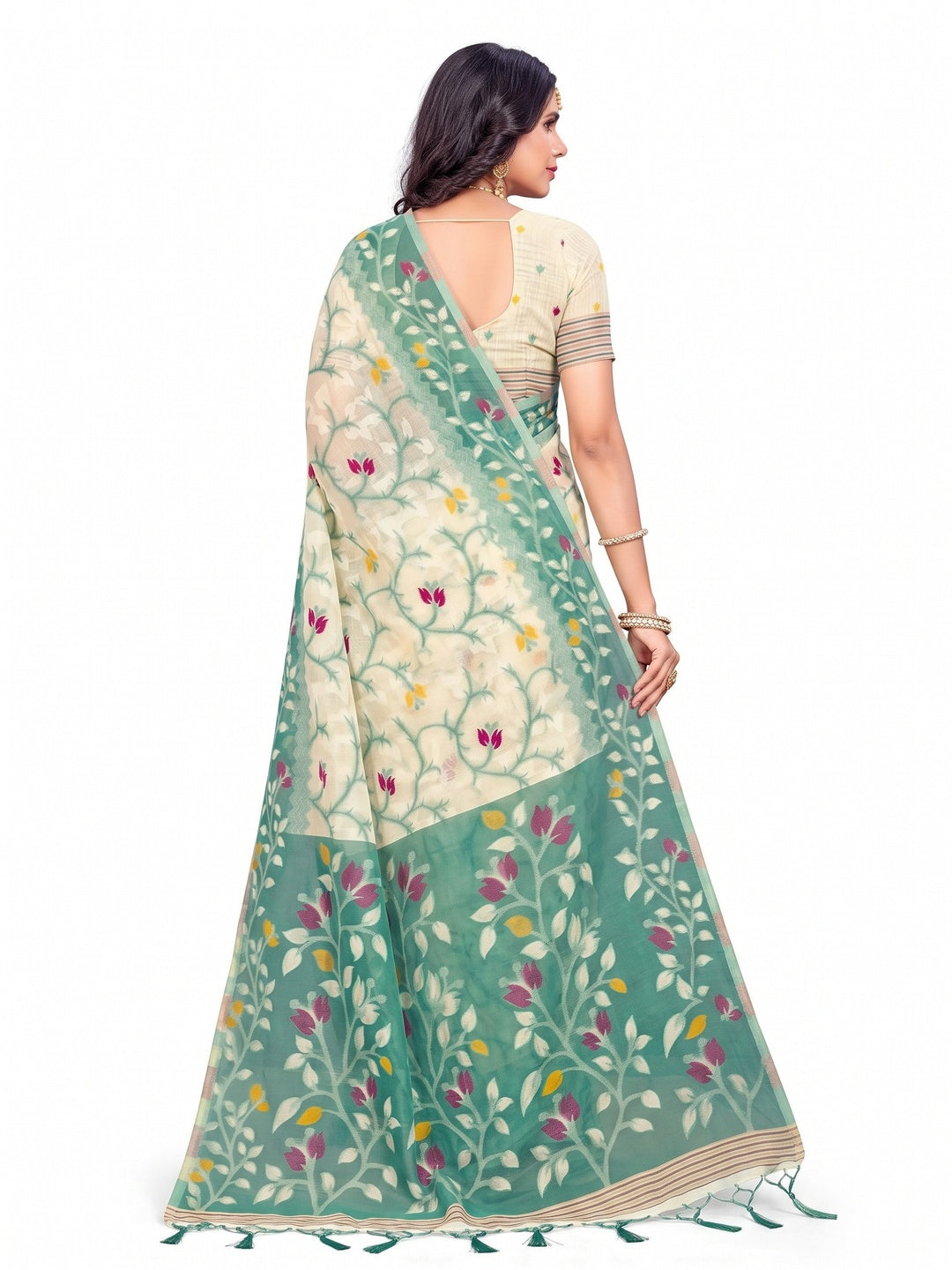 Peachmode Mint Green Cotton Blend Saree - Image 5