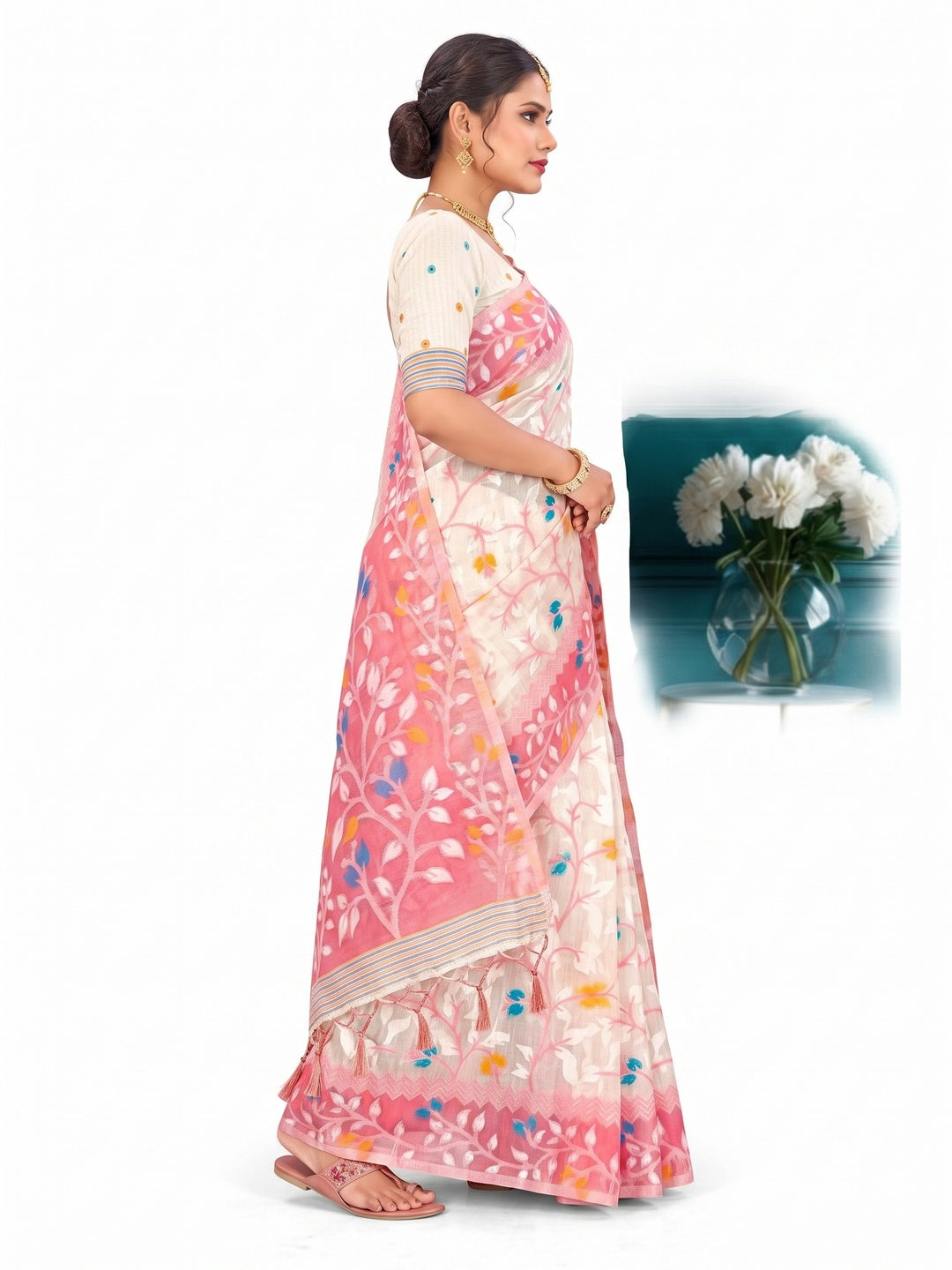 Peachmode Pink Cotton Blend Kashish Saree - Image 6