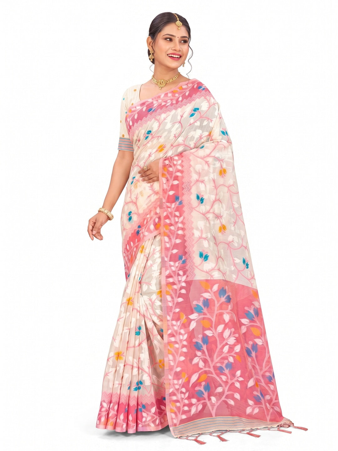 Peachmode Pink Cotton Blend Kashish Saree - Image 7