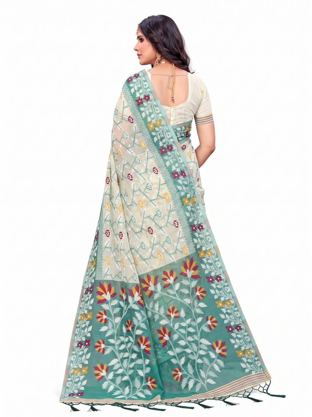 Peachmode Mint Green Cotton Blend Saree - Image 5