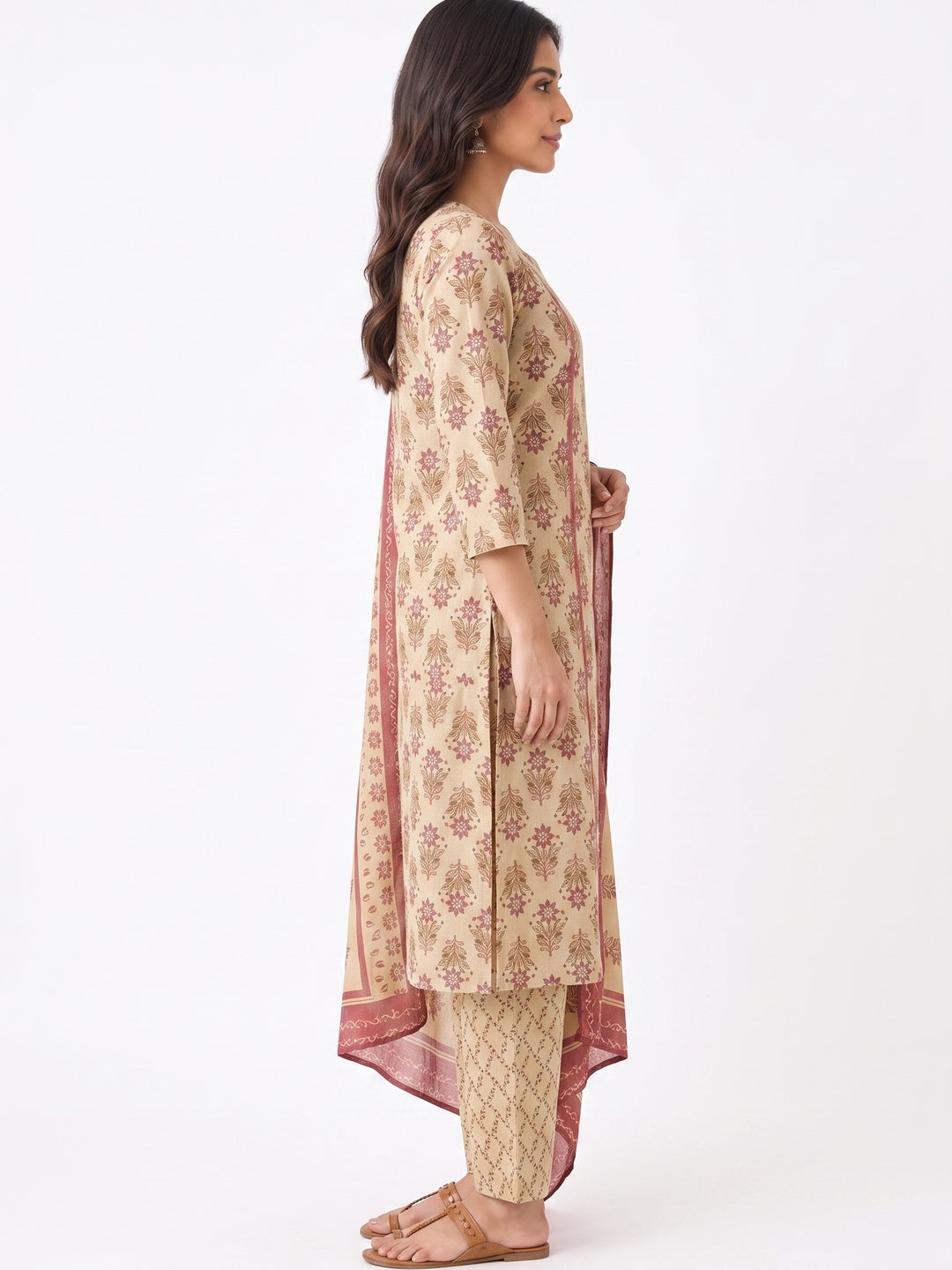 Cream Pure Cotton Printed Salwar Suit Set - Image 6