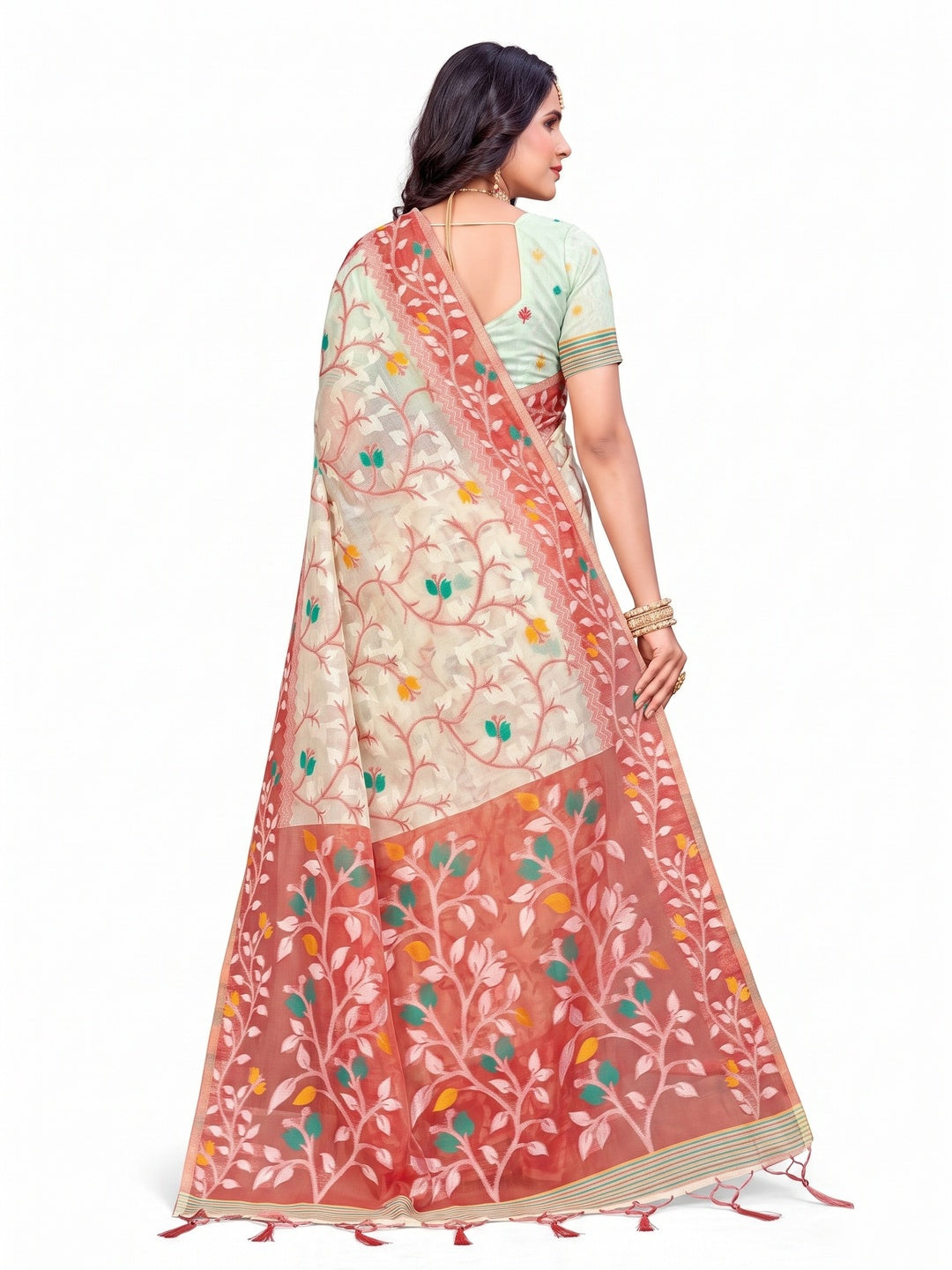 Peachmode Red Cotton Blend Saree - Image 5
