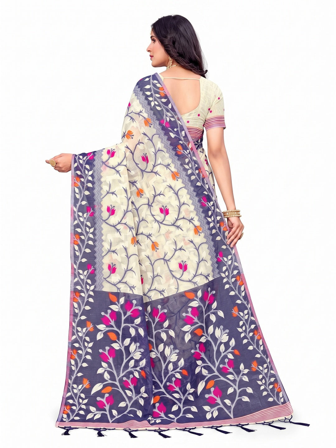 Peachmode Violet Cotton Blend Saree - Image 5