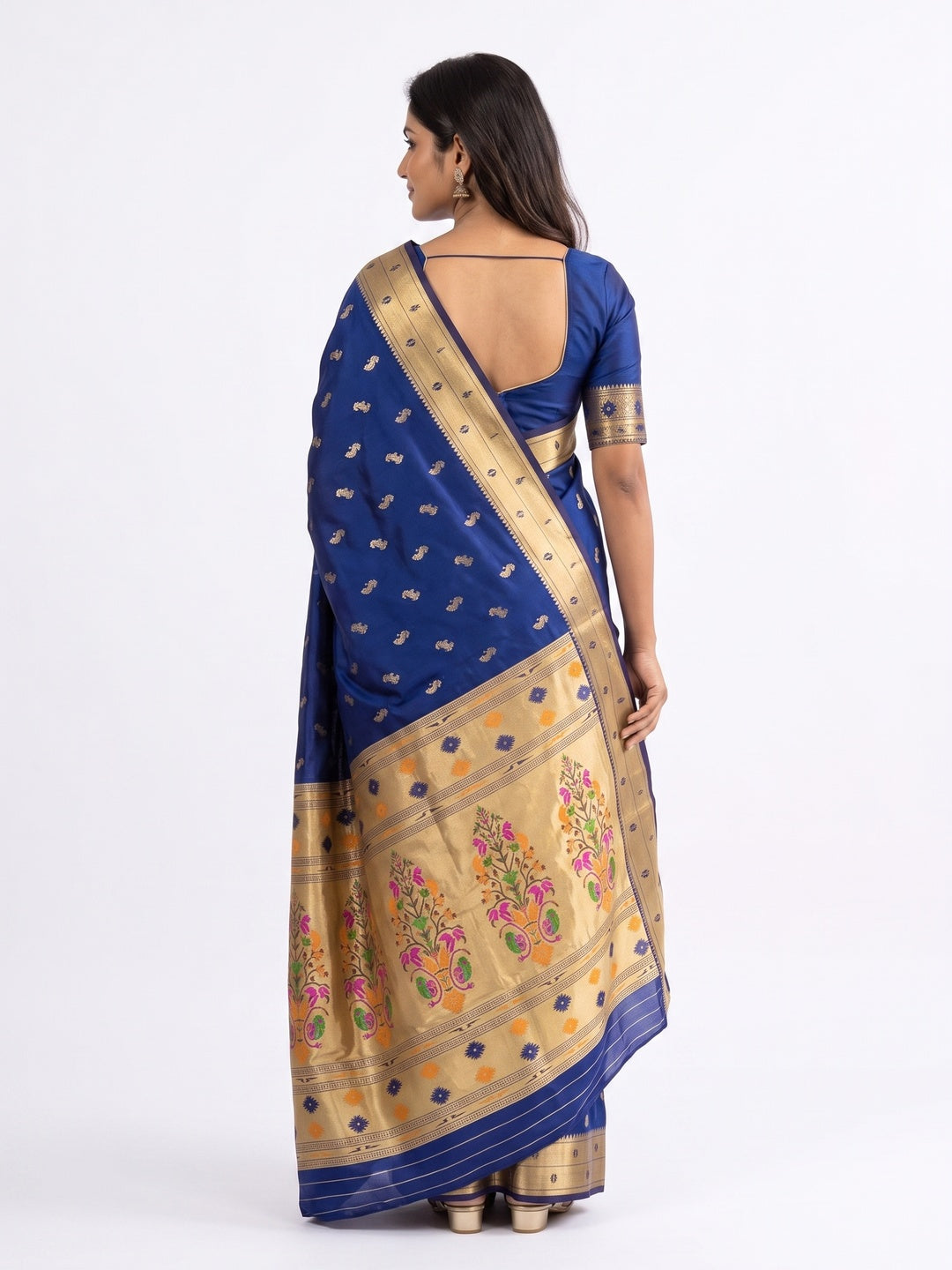 Peachmode Blue Paithani Silk Zari Meenakari Saree - Image 5