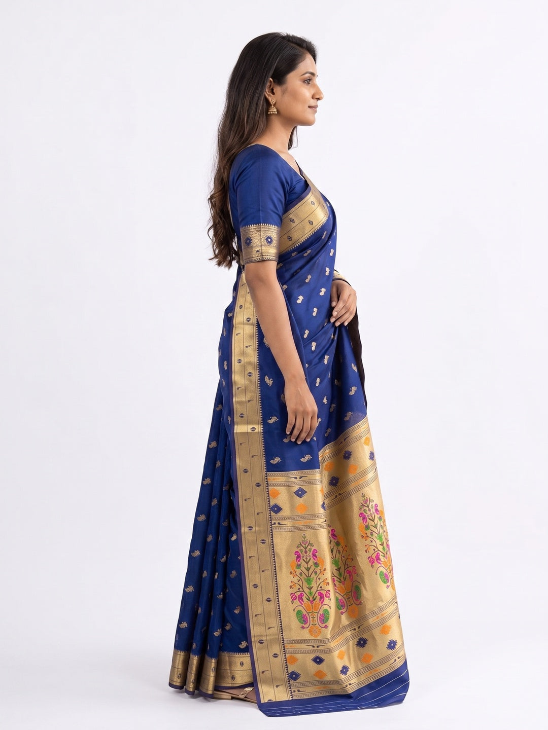 Peachmode Blue Paithani Silk Zari Meenakari Saree - Image 6