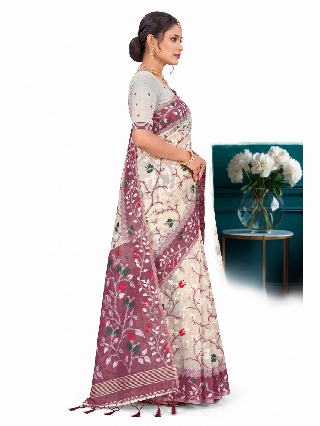 Peachmode Purple Cotton Blend Kashish Saree - Image 6