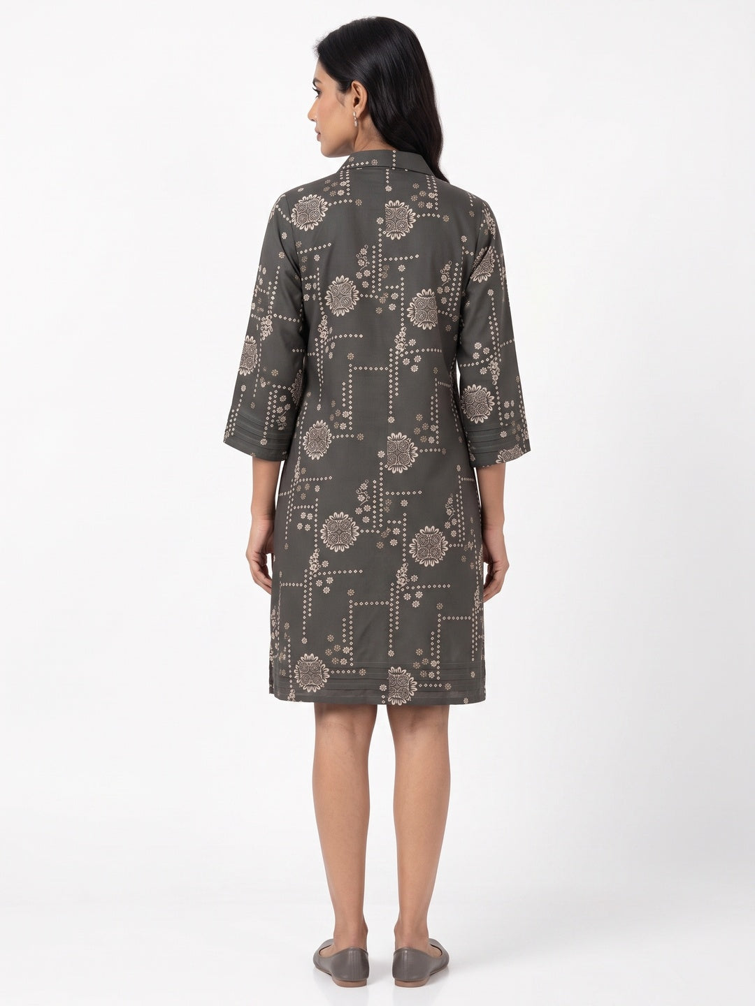Dark Grey Rayon Printed Shirt - Image 5