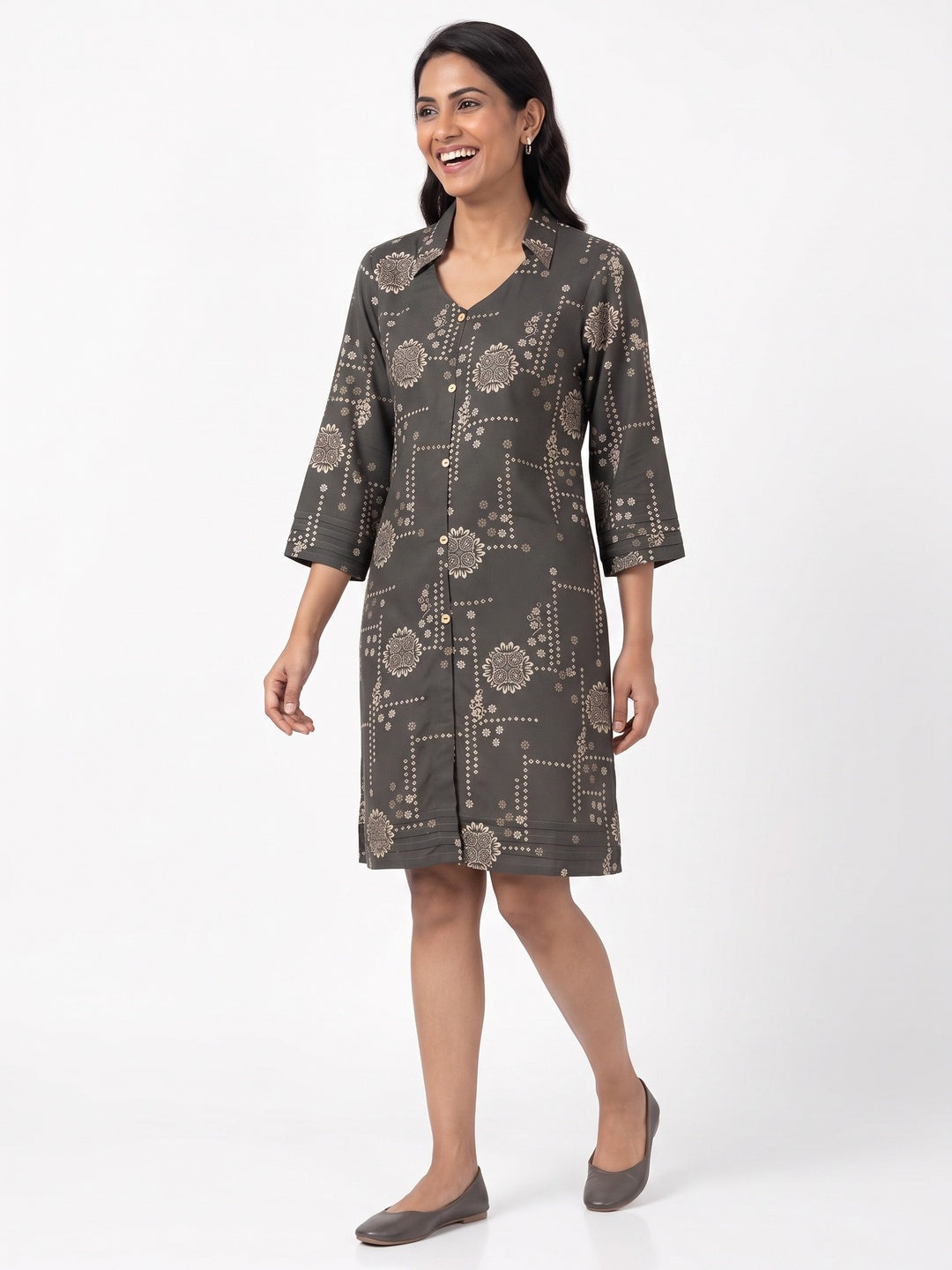 Dark Grey Rayon Printed Shirt - Image 7