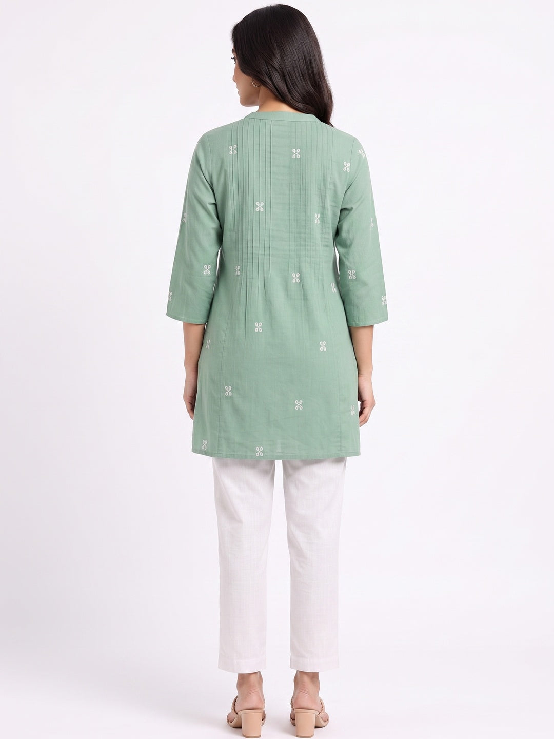Green Pure Cotton Embroidered Short Top - Image 5