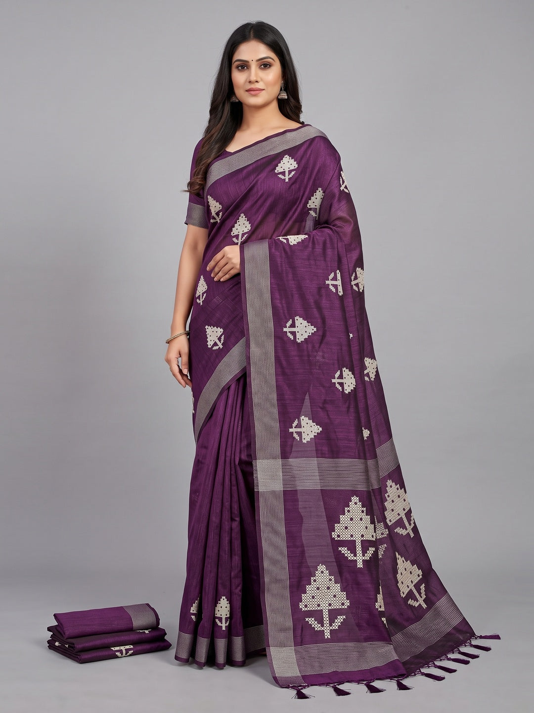 Purple Embroidered Art Silk Saree Adorned with Classic Zari Weaving Details - Image 1
