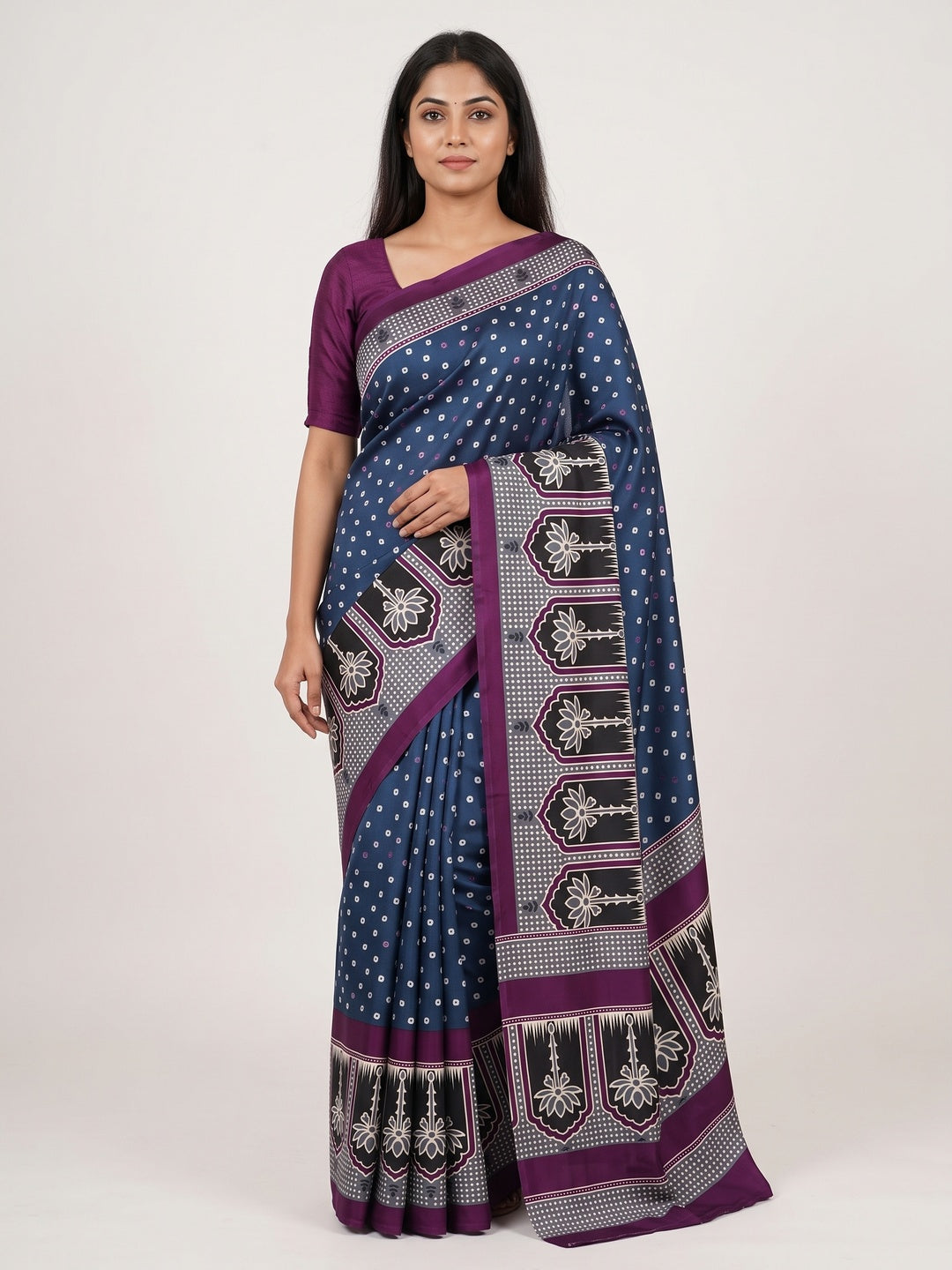 Classic Navy Blue Crepe Silk Saree Enhanced with Bandhani Work for Timeless Appeal - Image 1