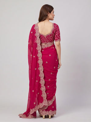 Gorgeous Pink Floral Embroidered Georgette Saree Accented With Luxurious Zari Work - Image 2