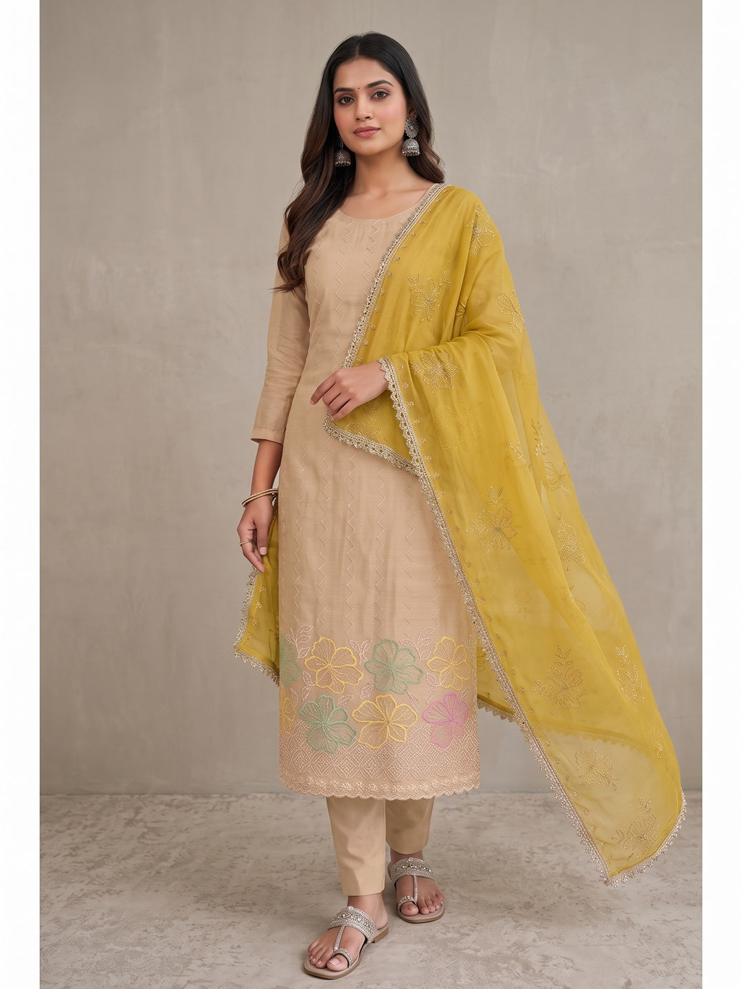 Peachmode Chikoo Yellow 11718 Unstitched Dress Material - Image 2