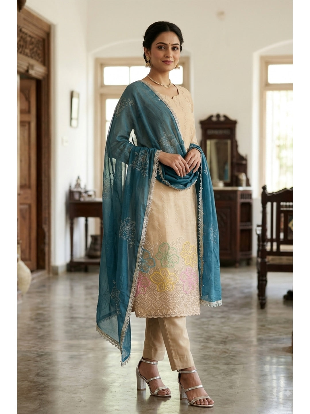 Peachmode Chikoo Blue 11718 Unstitched Dress Material - Image 3