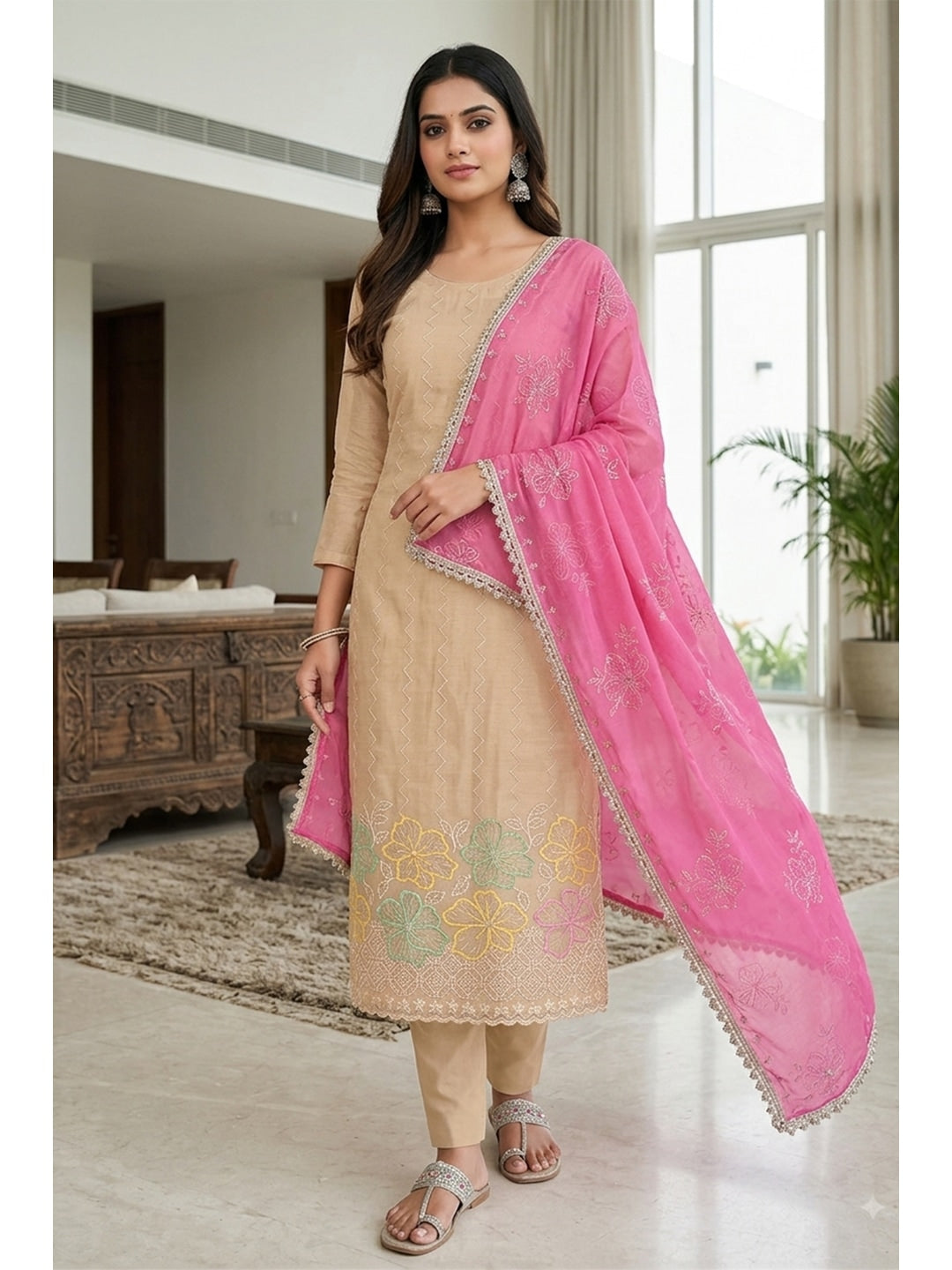Peachmode Chikoo Pink 11718 Unstitched Dress Material - Image 3