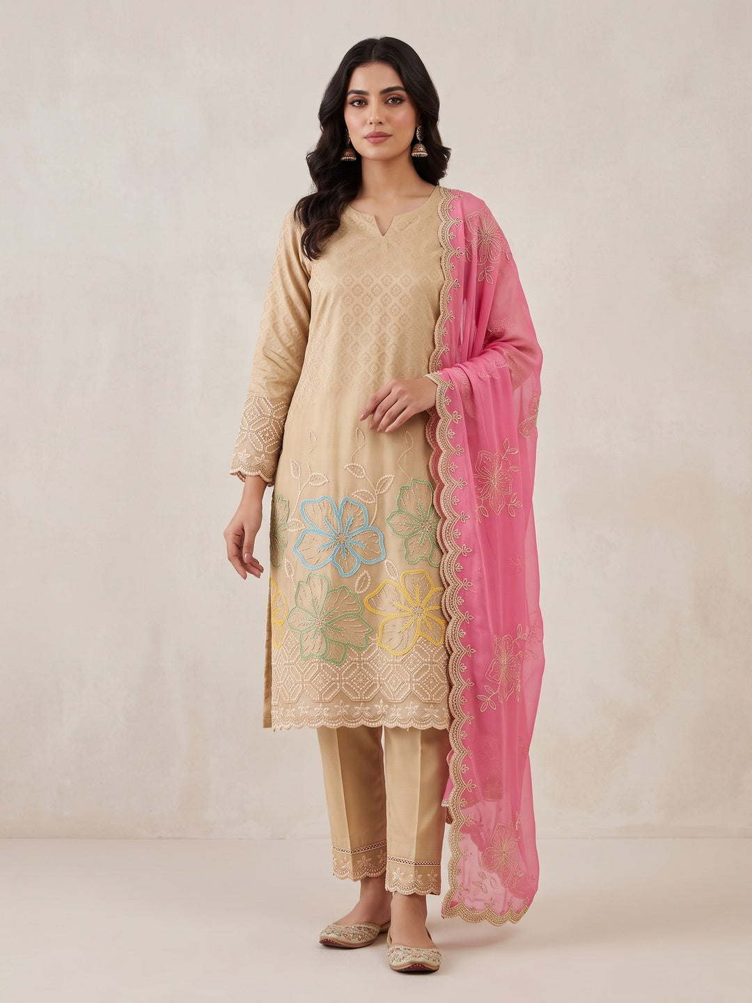 Peachmode Chikoo Pink 11718 Unstitched Dress Material - Image 2