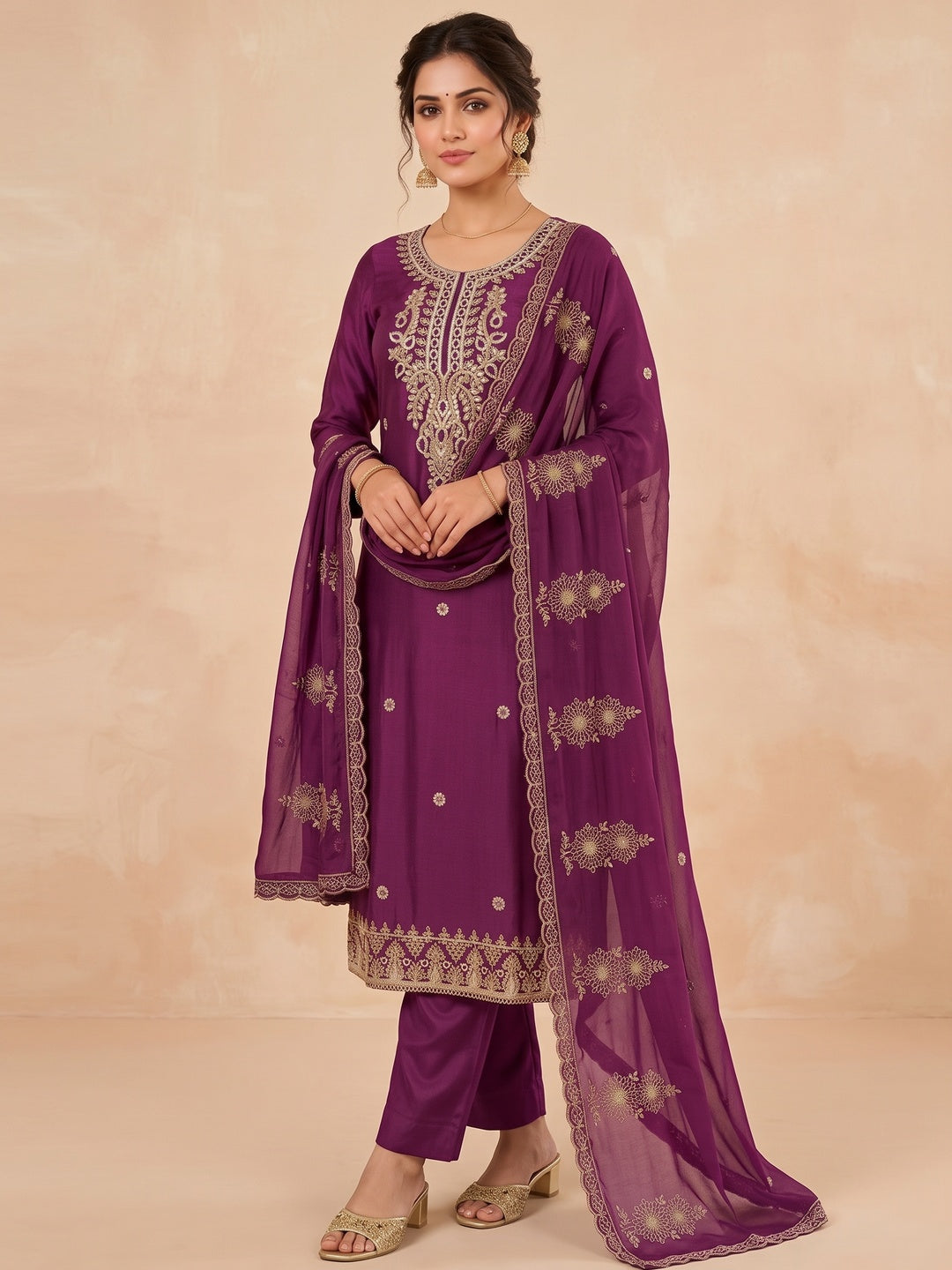 Peachmode Purple 11719 Unstitched Dress Material - Image 2