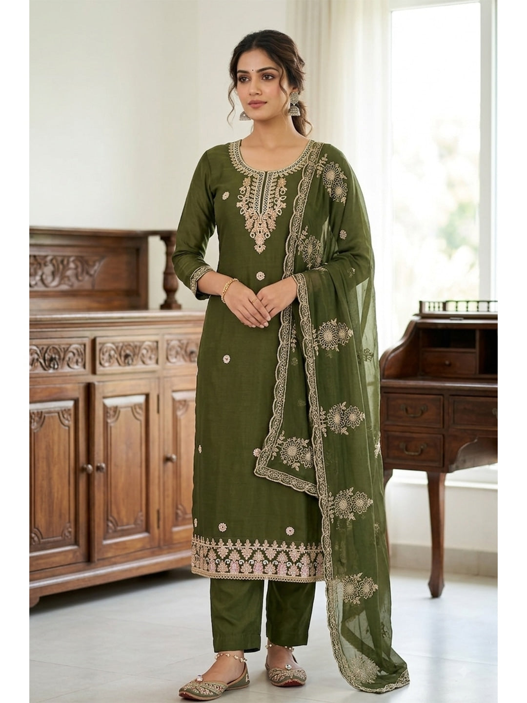 Peachmode Green 11719 Unstitched Dress Material - Image 3