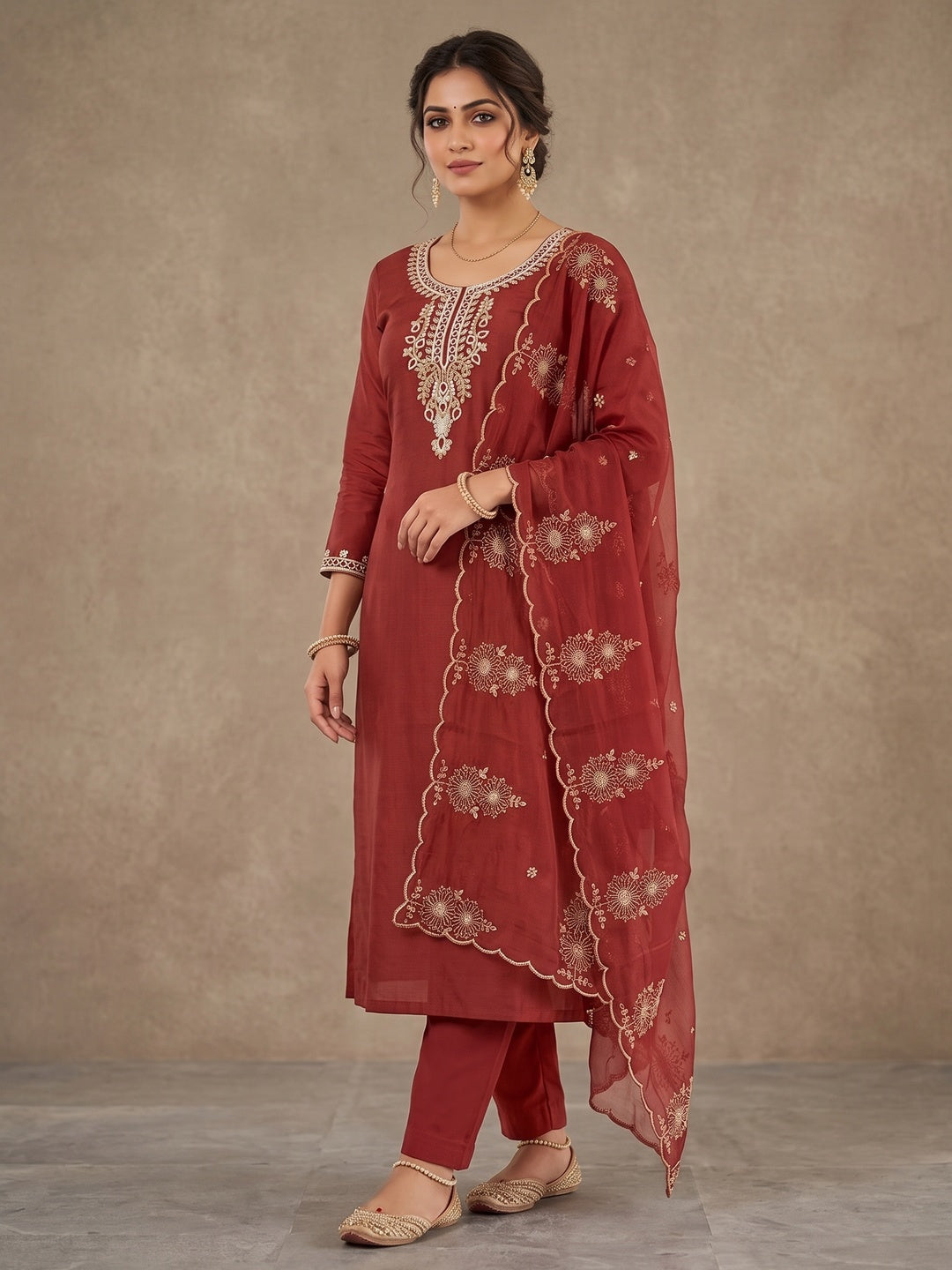Peachmode Rust 11719 Unstitched Dress Material - Image 2
