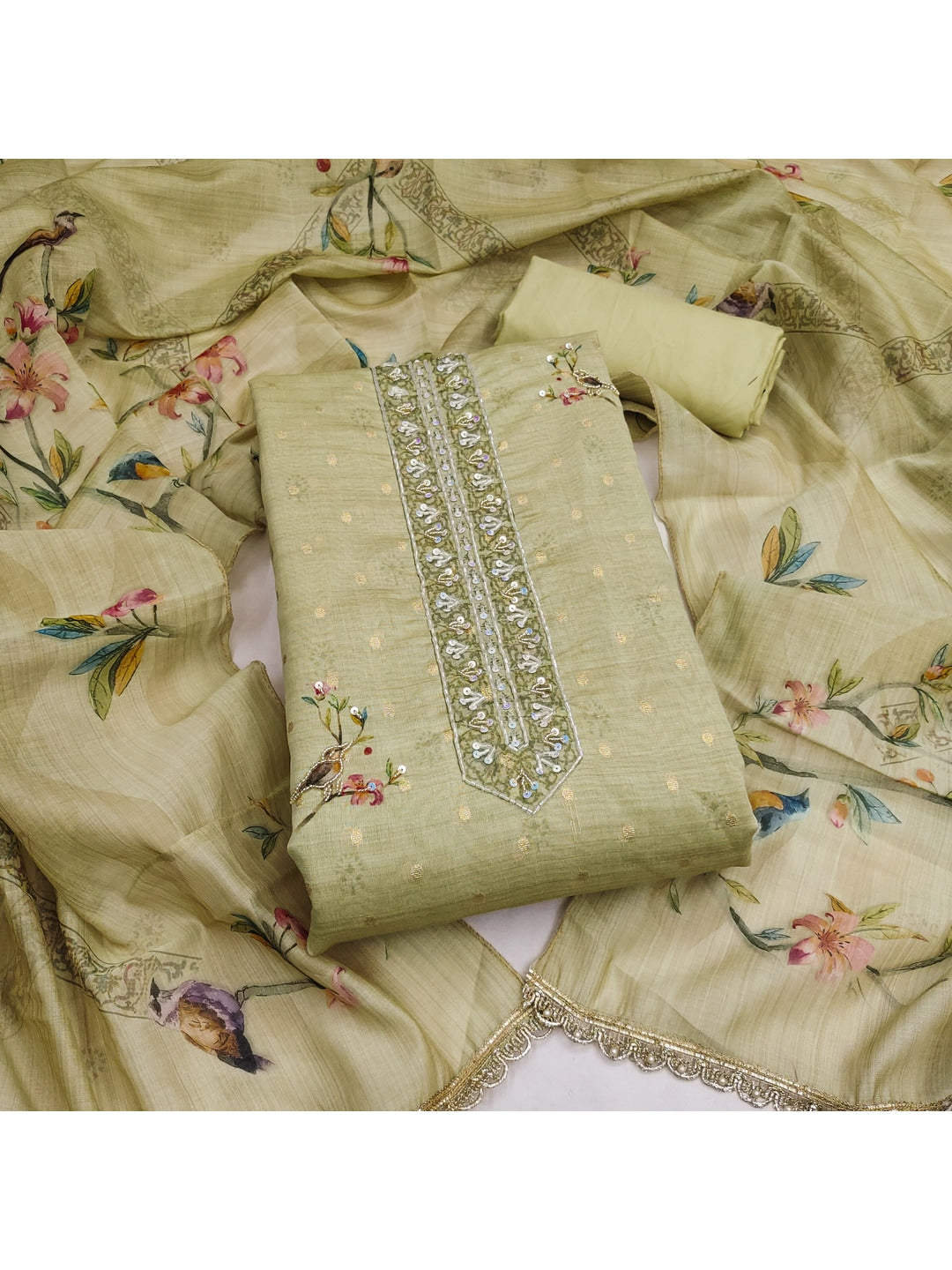 Peachmode Green 11724 Unstitched Dress Material - Image 5