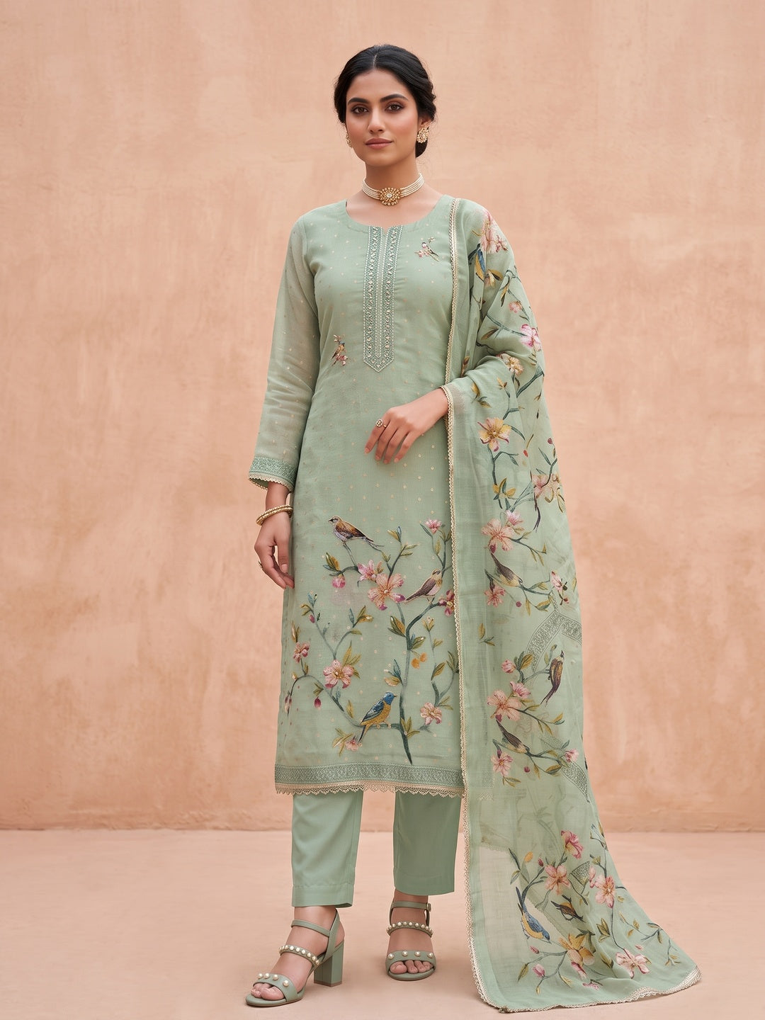 Peachmode Turquoise 11724 Unstitched Dress Material - Image 2