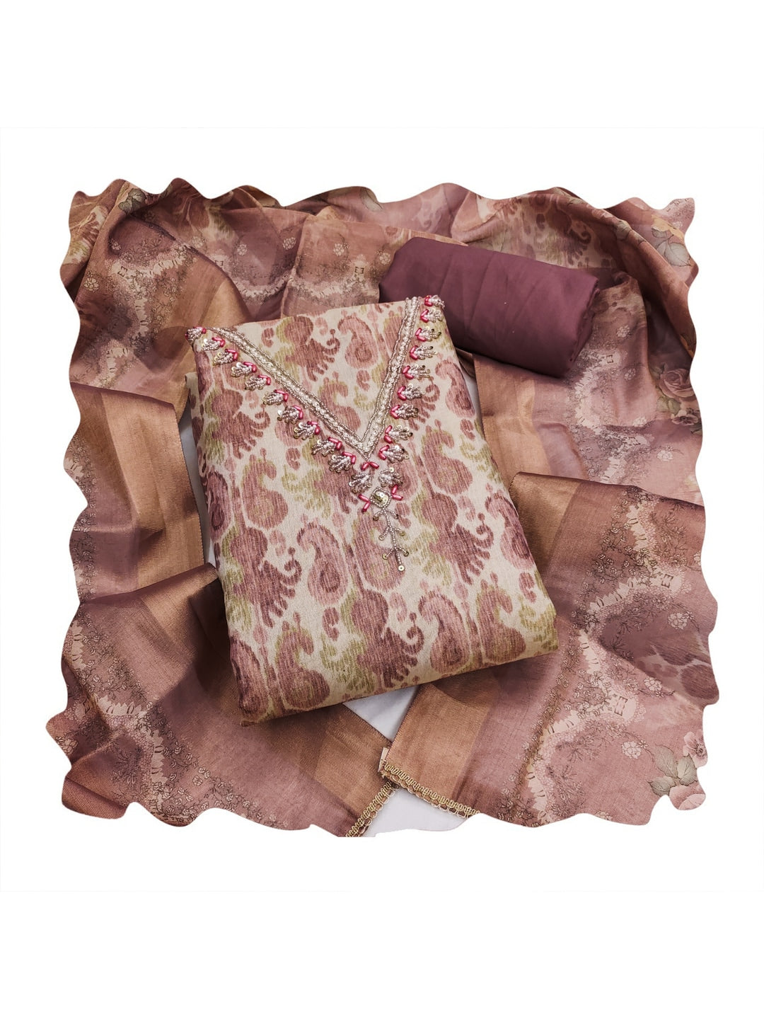 Peachmode Brown 11728 Unstitched Dress Material - Image 1