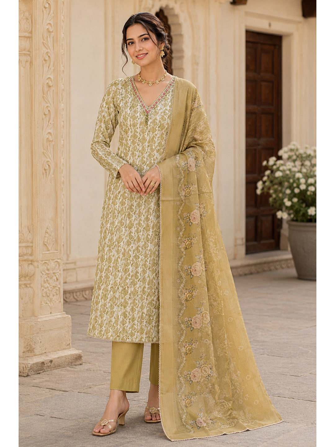 Peachmode Mehandi Green 11728 Unstitched Dress Material - Image 3