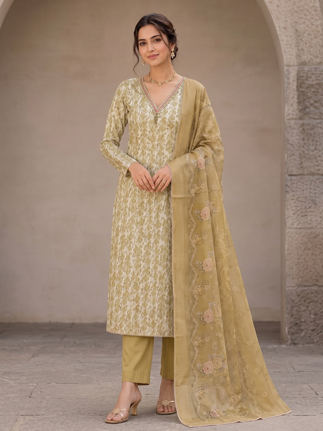 Peachmode Mehandi Green 11728 Unstitched Dress Material - Image 2
