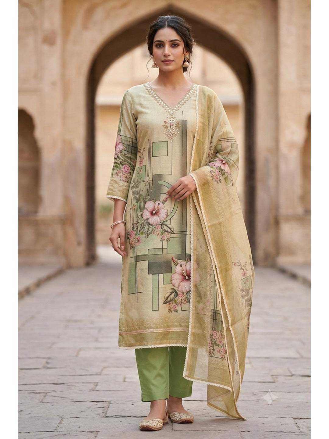 Peachmode Green 11730 Unstitched Dress Material - Image 3