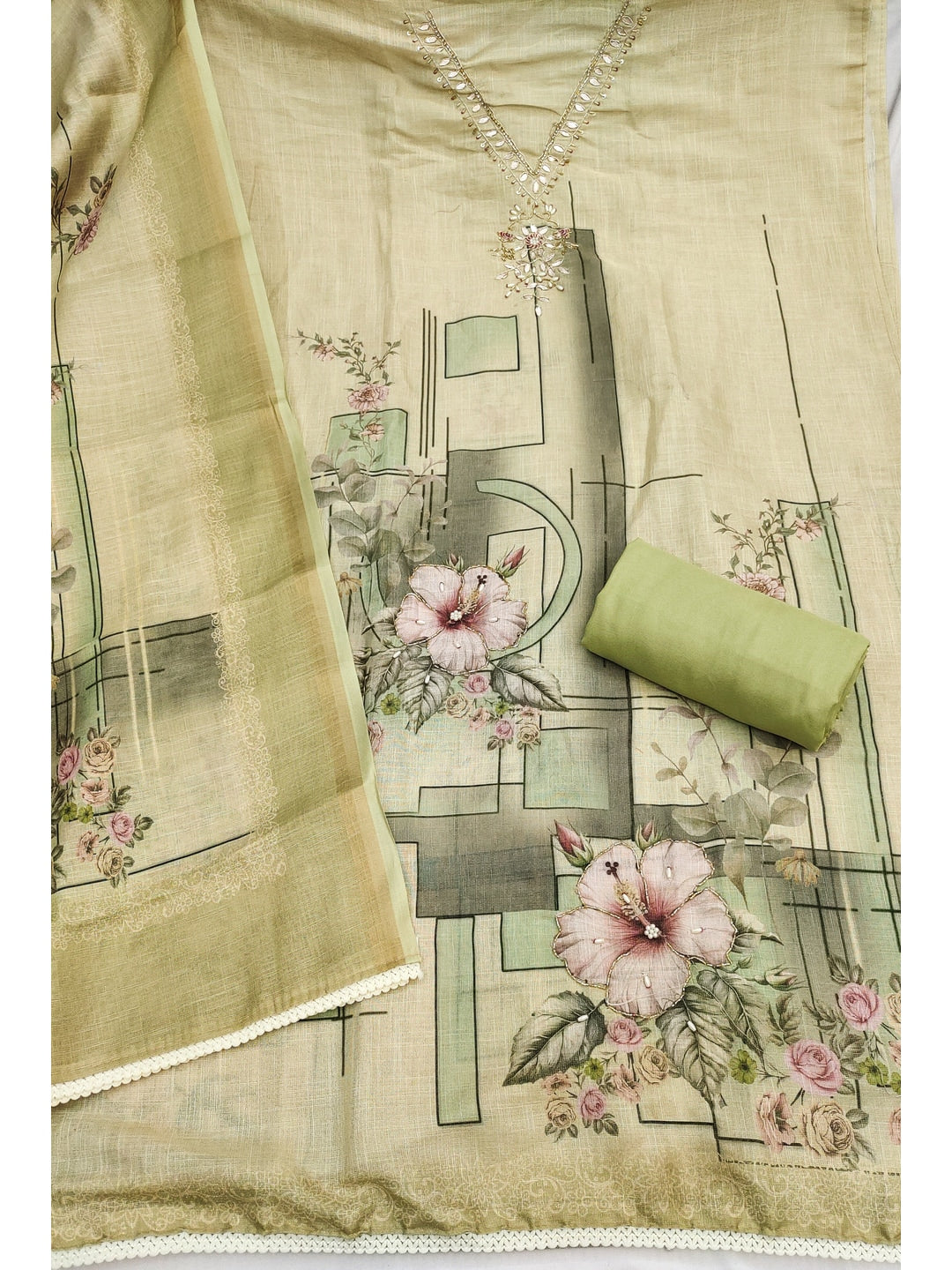 Peachmode Green 11730 Unstitched Dress Material - Image 4