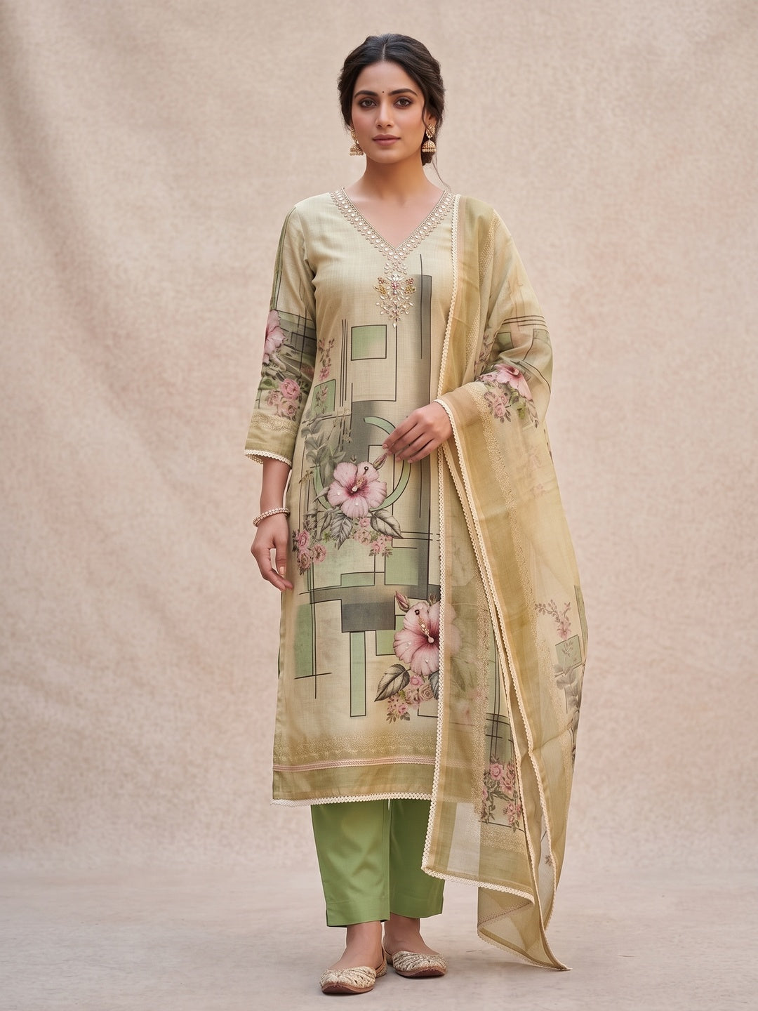 Peachmode Green 11730 Unstitched Dress Material - Image 2