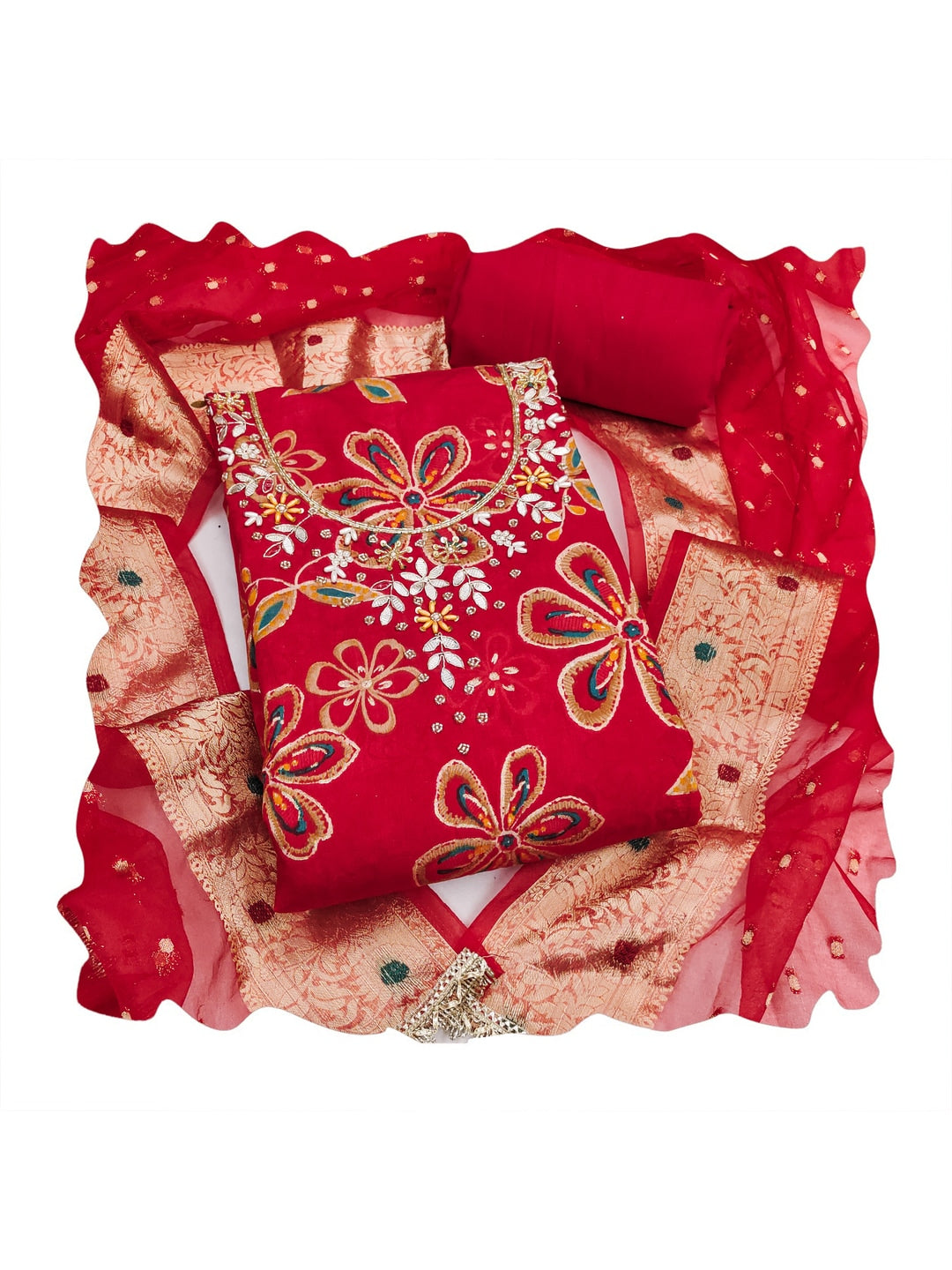 Peachmode Red 11731 Unstitched Dress Material - Image 1