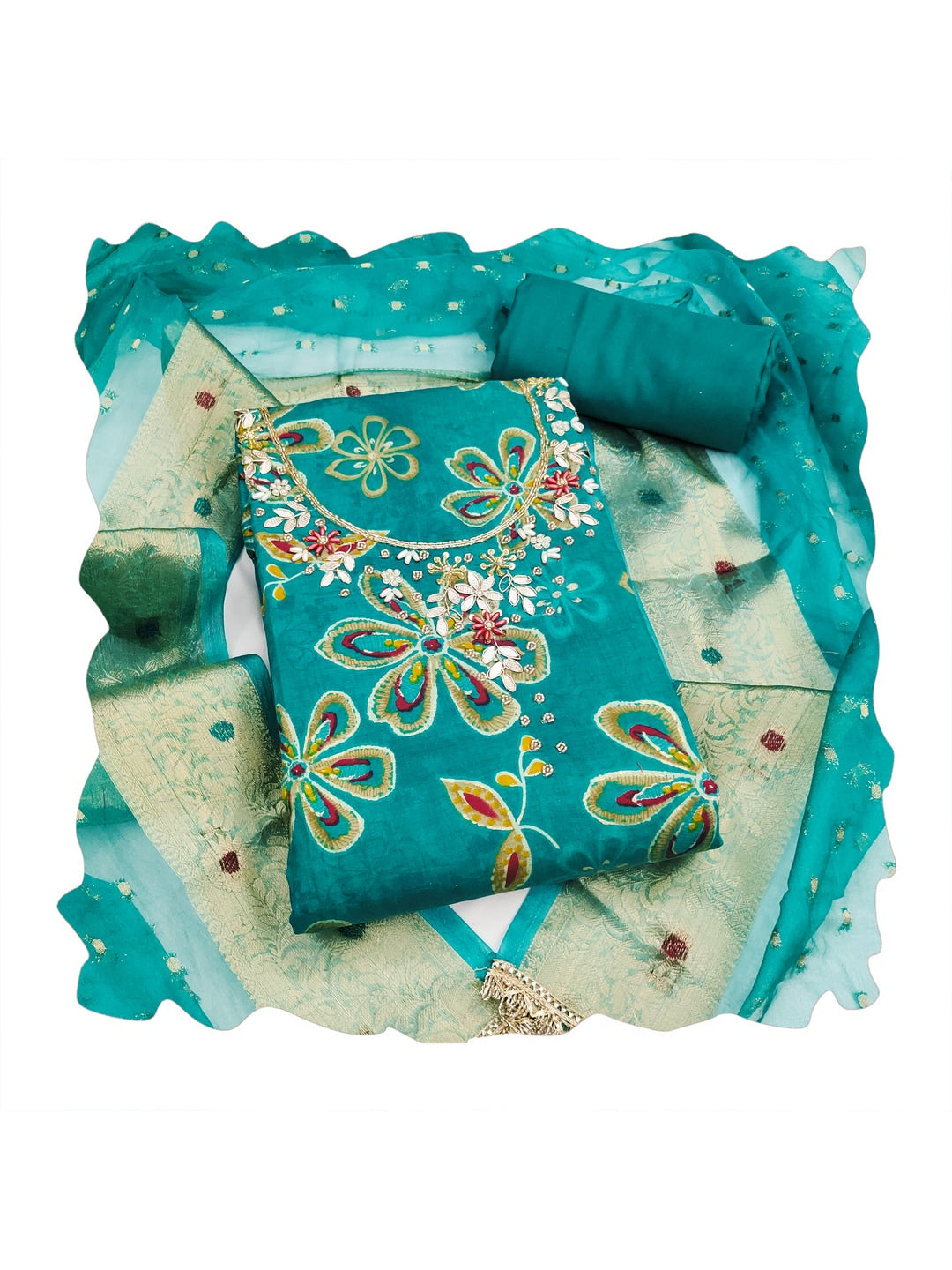 Peachmode Turquoise 11731 Unstitched Dress Material - Image 1