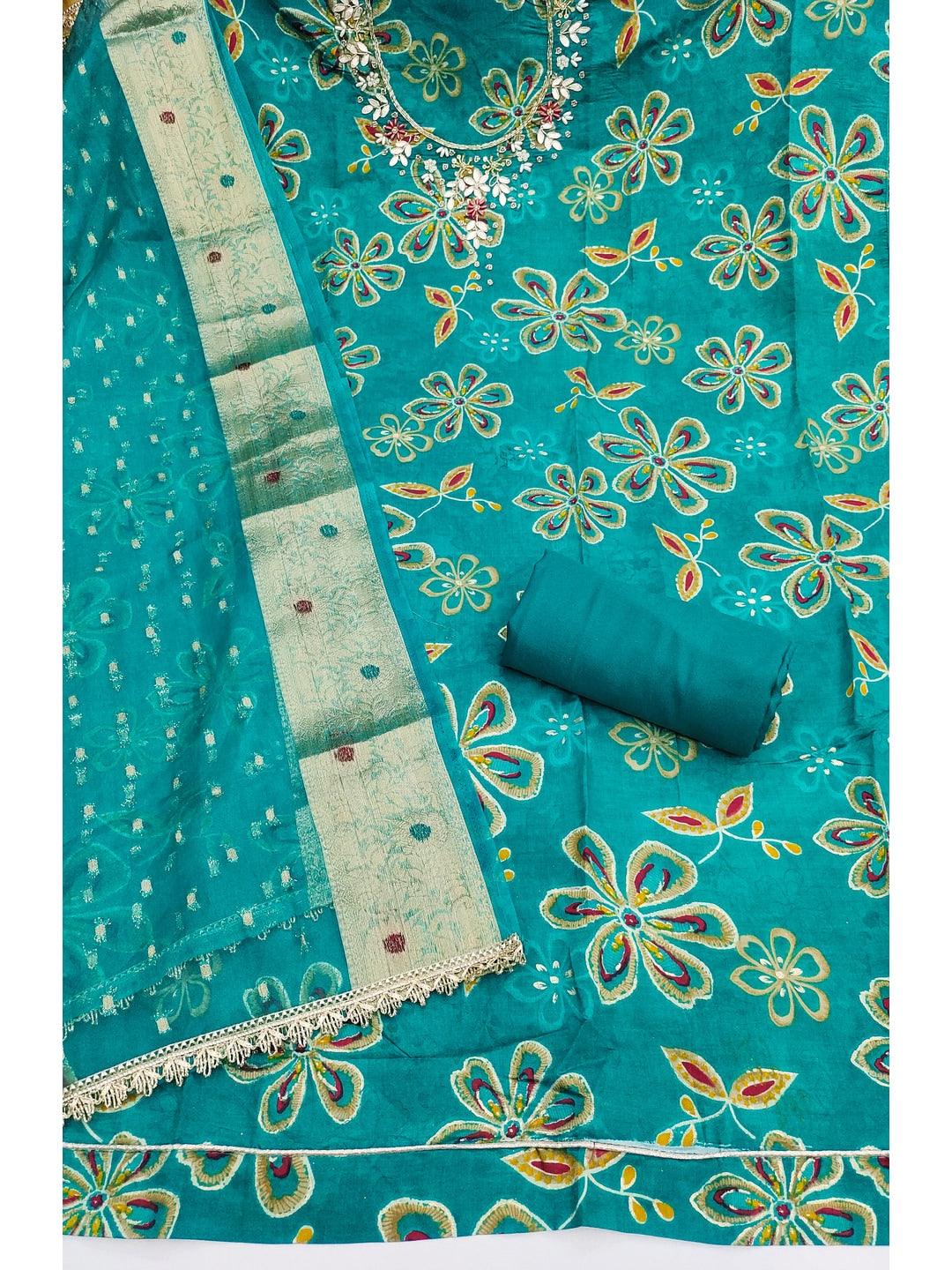 Peachmode Turquoise 11731 Unstitched Dress Material - Image 4