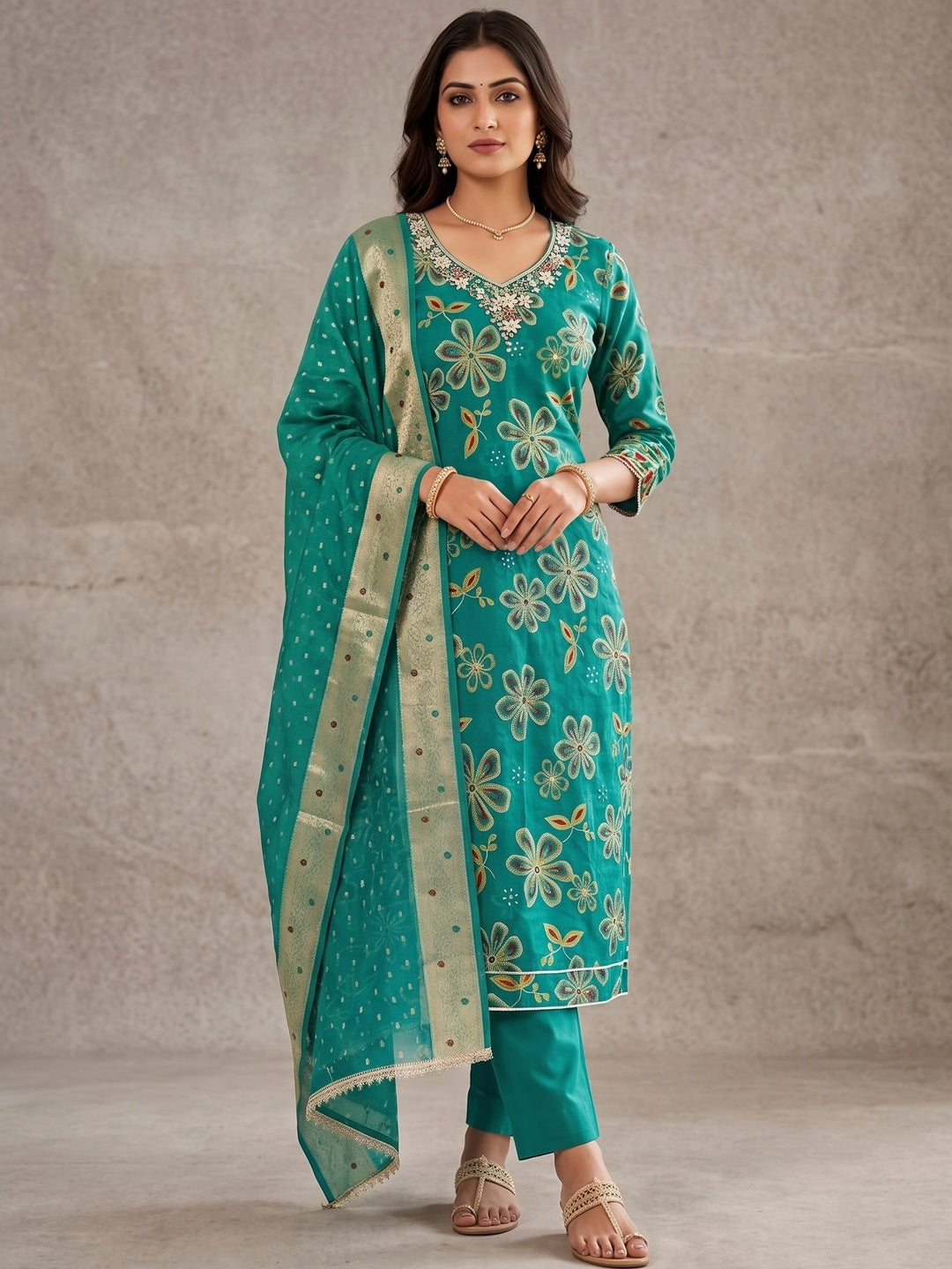 Peachmode Turquoise 11731 Unstitched Dress Material - Image 2