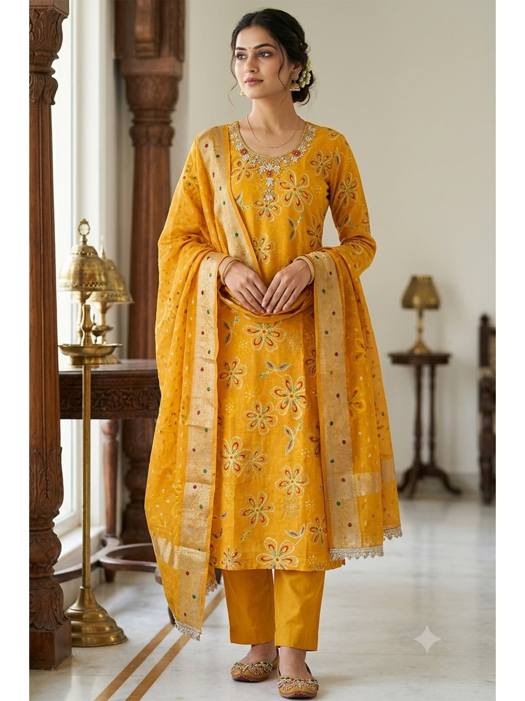 Peachmode Yellow 11731 Unstitched Dress Material - Image 3