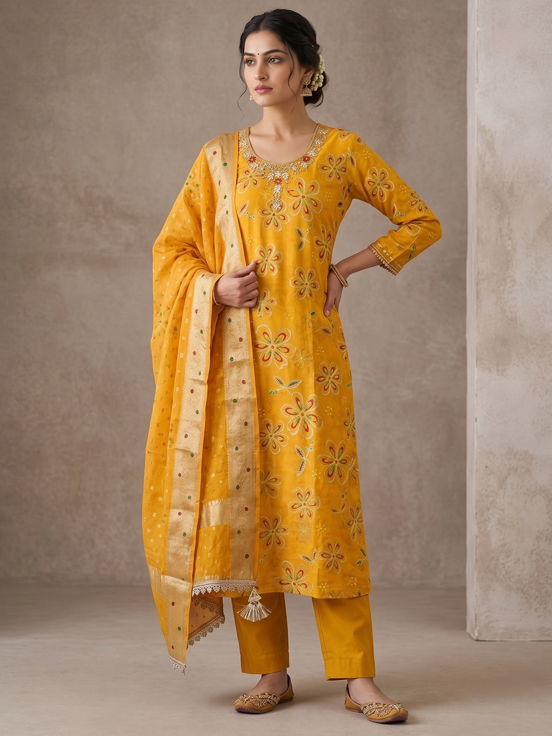 Peachmode Yellow 11731 Unstitched Dress Material - Image 2