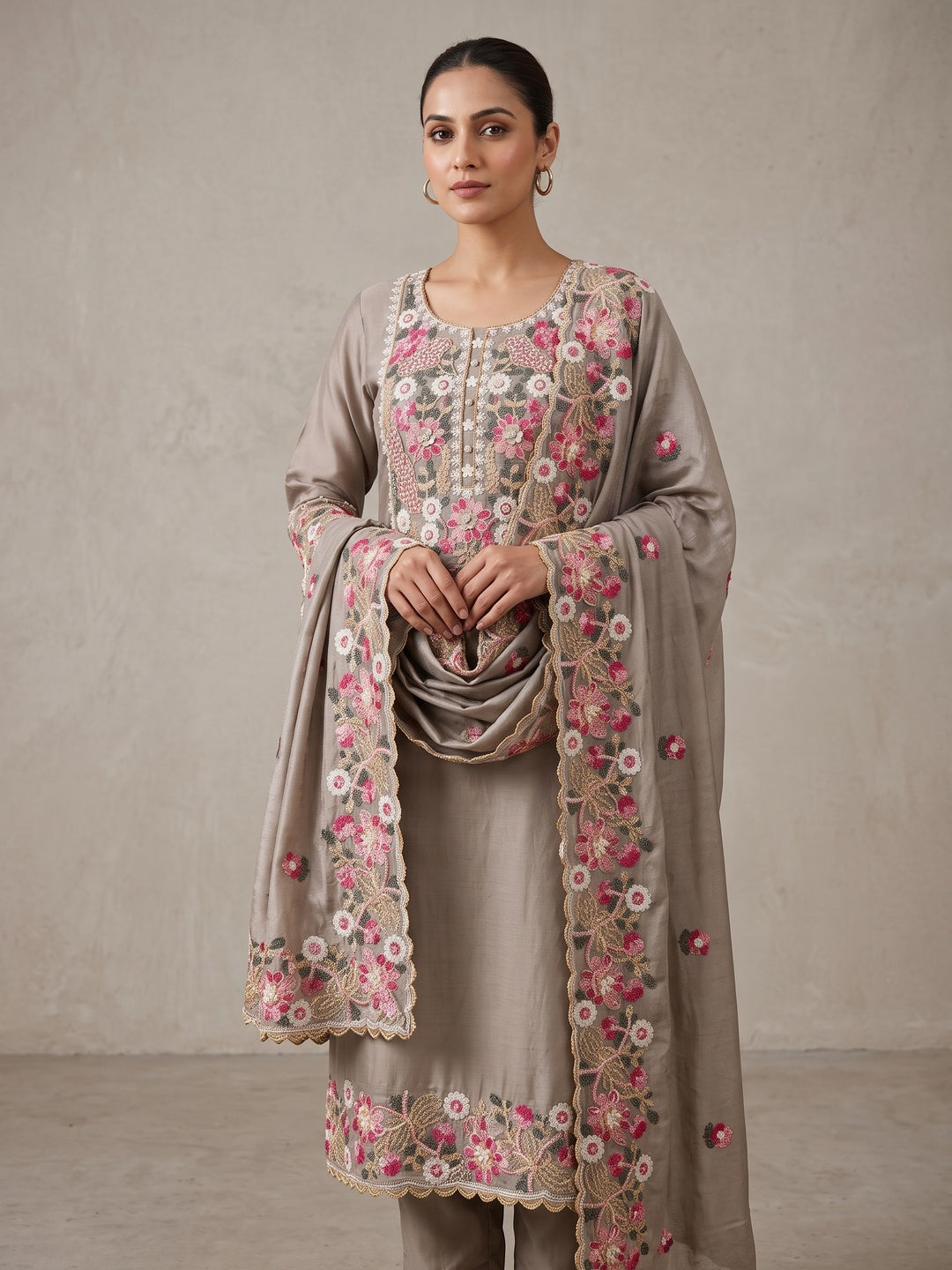 Peachmode Grey 11732 Unstitched Dress Material - Image 2