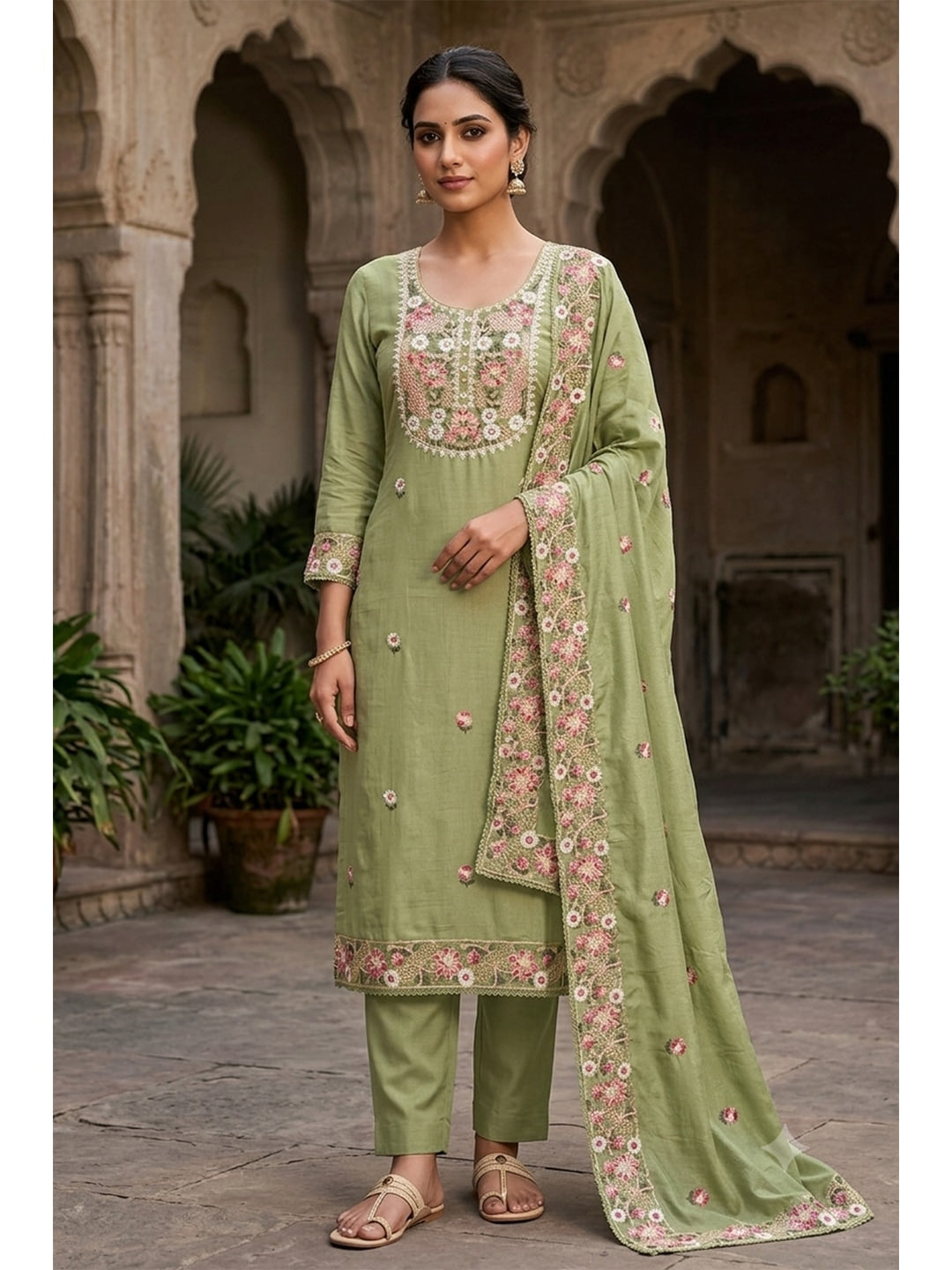 Peachmode Green 11732 Unstitched Dress Material - Image 3