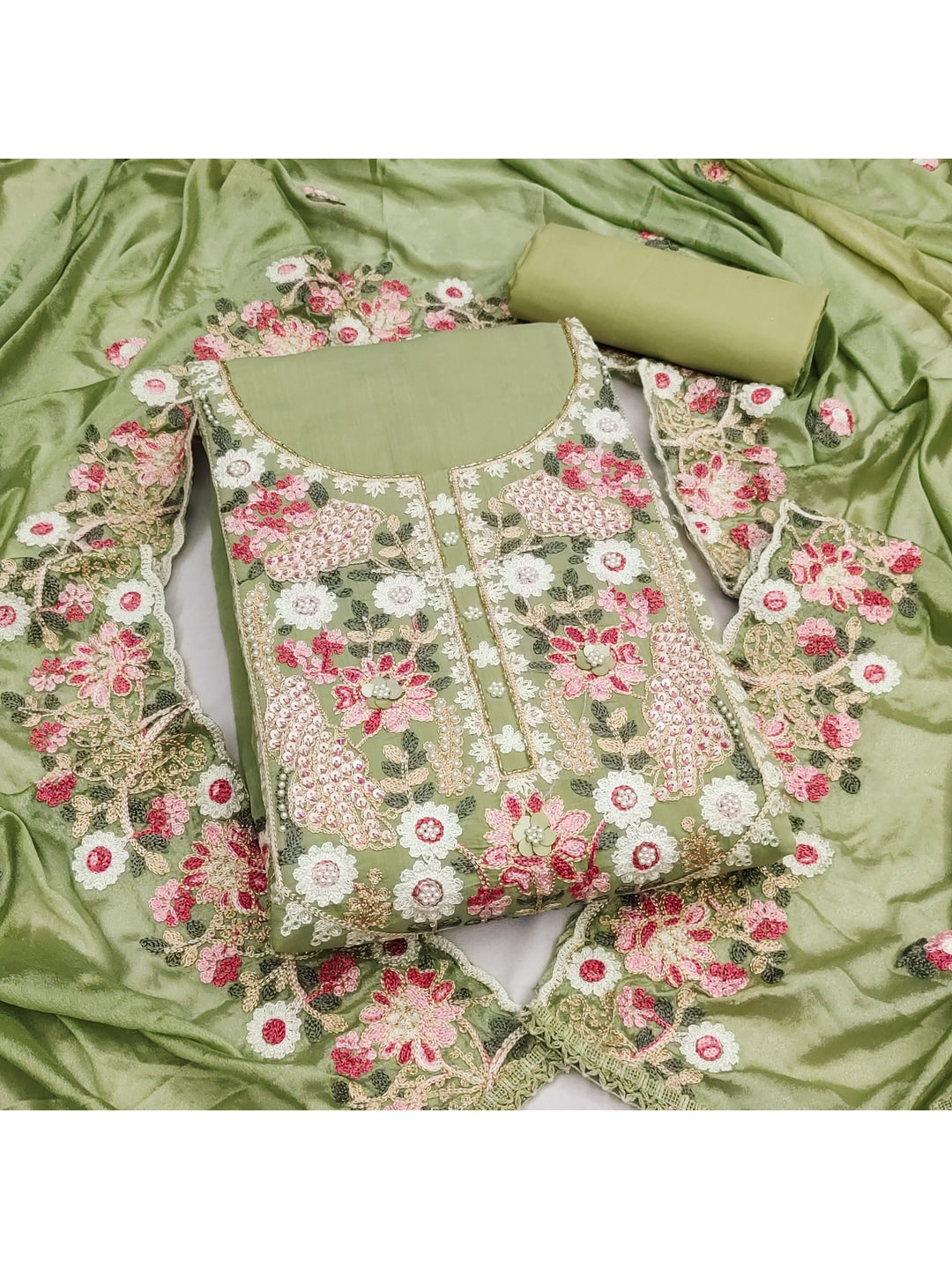 Peachmode Green 11732 Unstitched Dress Material - Image 5
