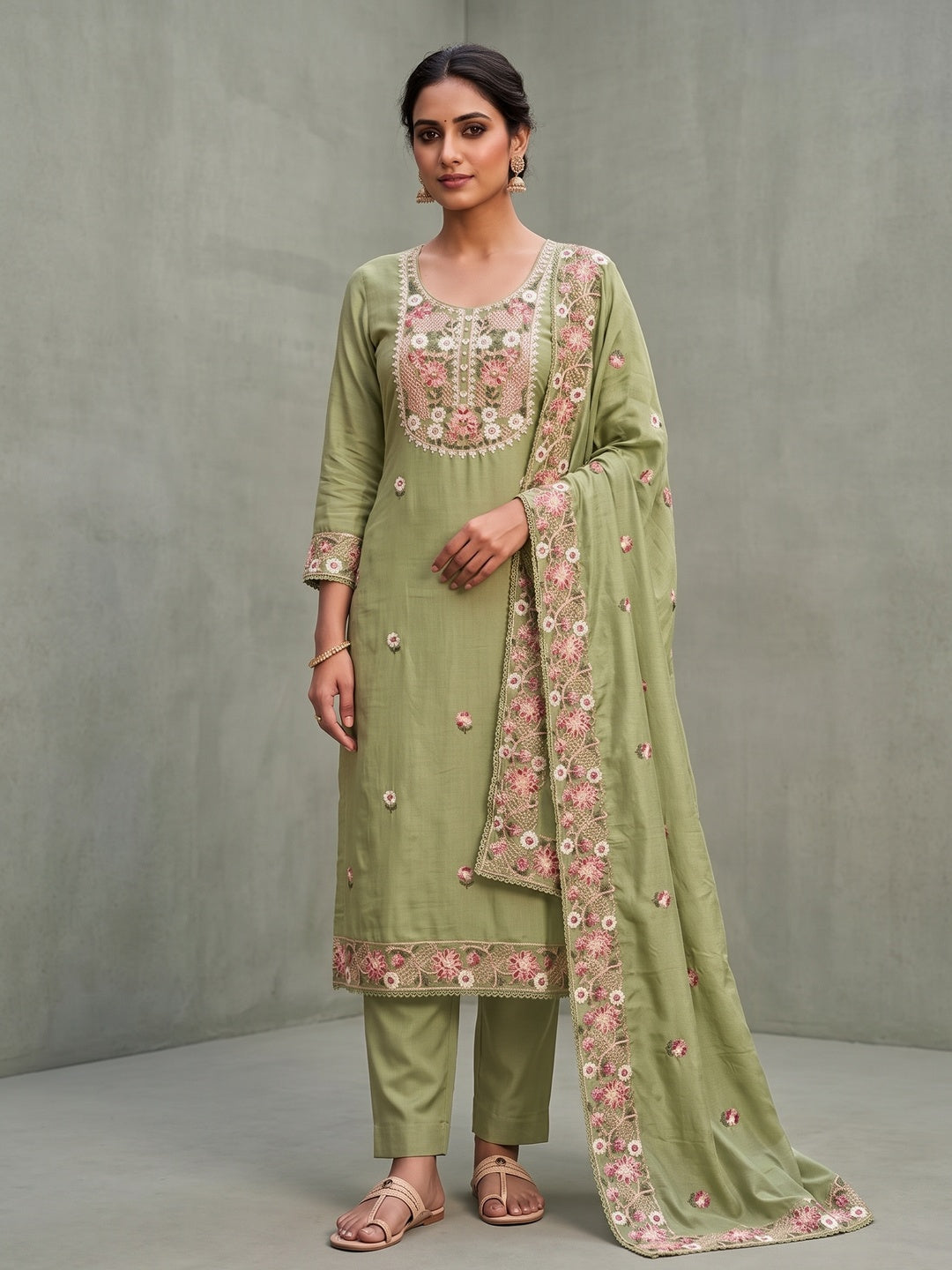Peachmode Green 11732 Unstitched Dress Material - Image 2