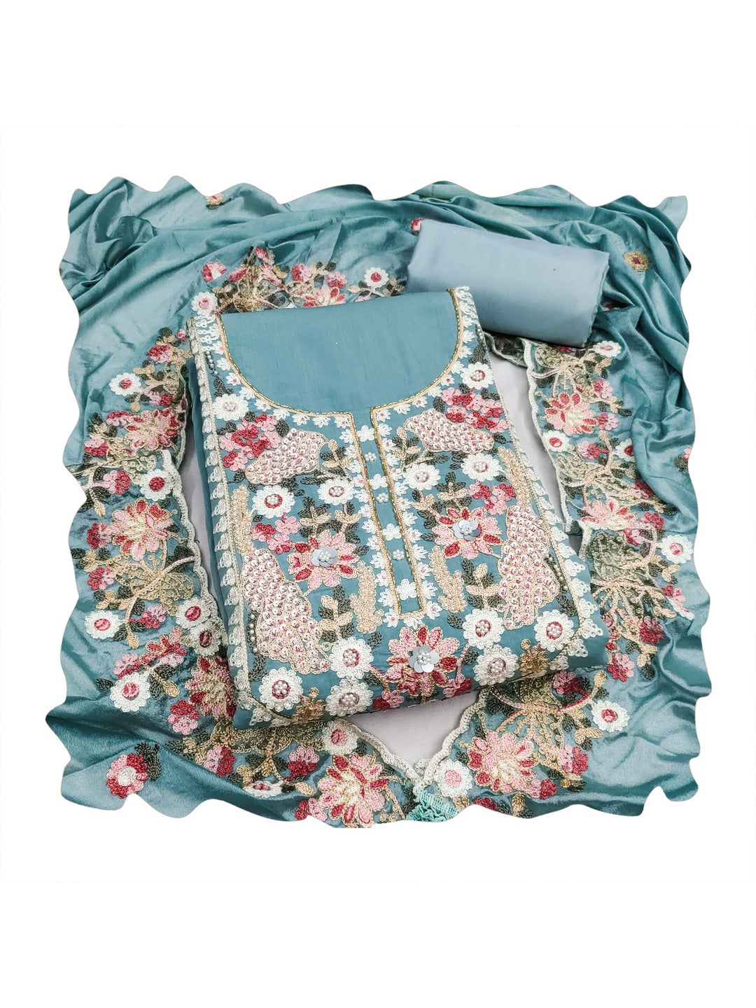 Peachmode Turquoise 11732 Unstitched Dress Material - Image 1