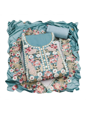 Peachmode Turquoise 11732 Unstitched Dress Material - Image 1