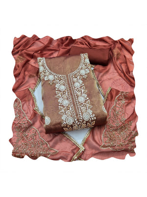Peachmode Brown 11735 Unstitched Dress Material - Image 1