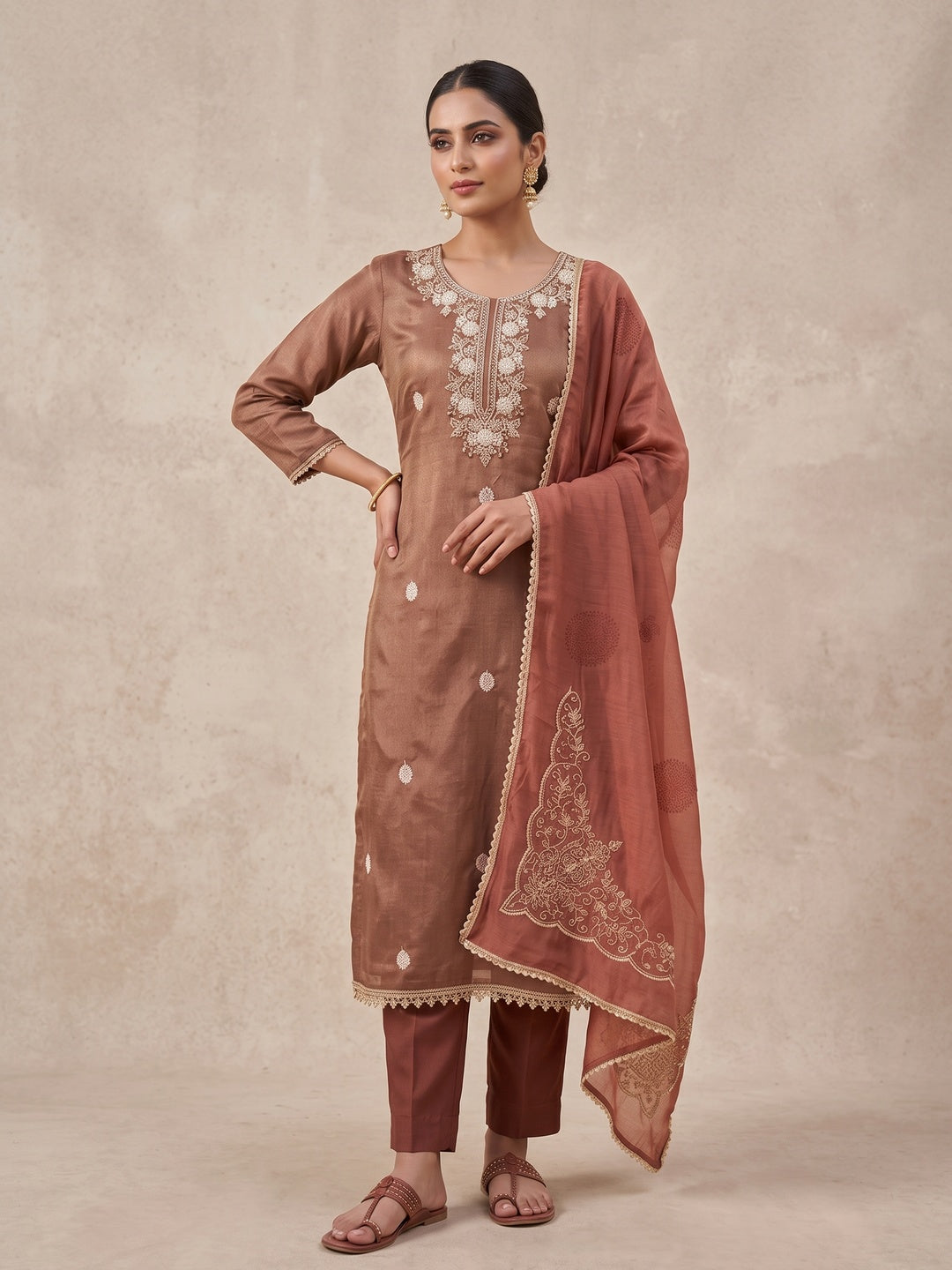 Peachmode Brown 11735 Unstitched Dress Material - Image 2