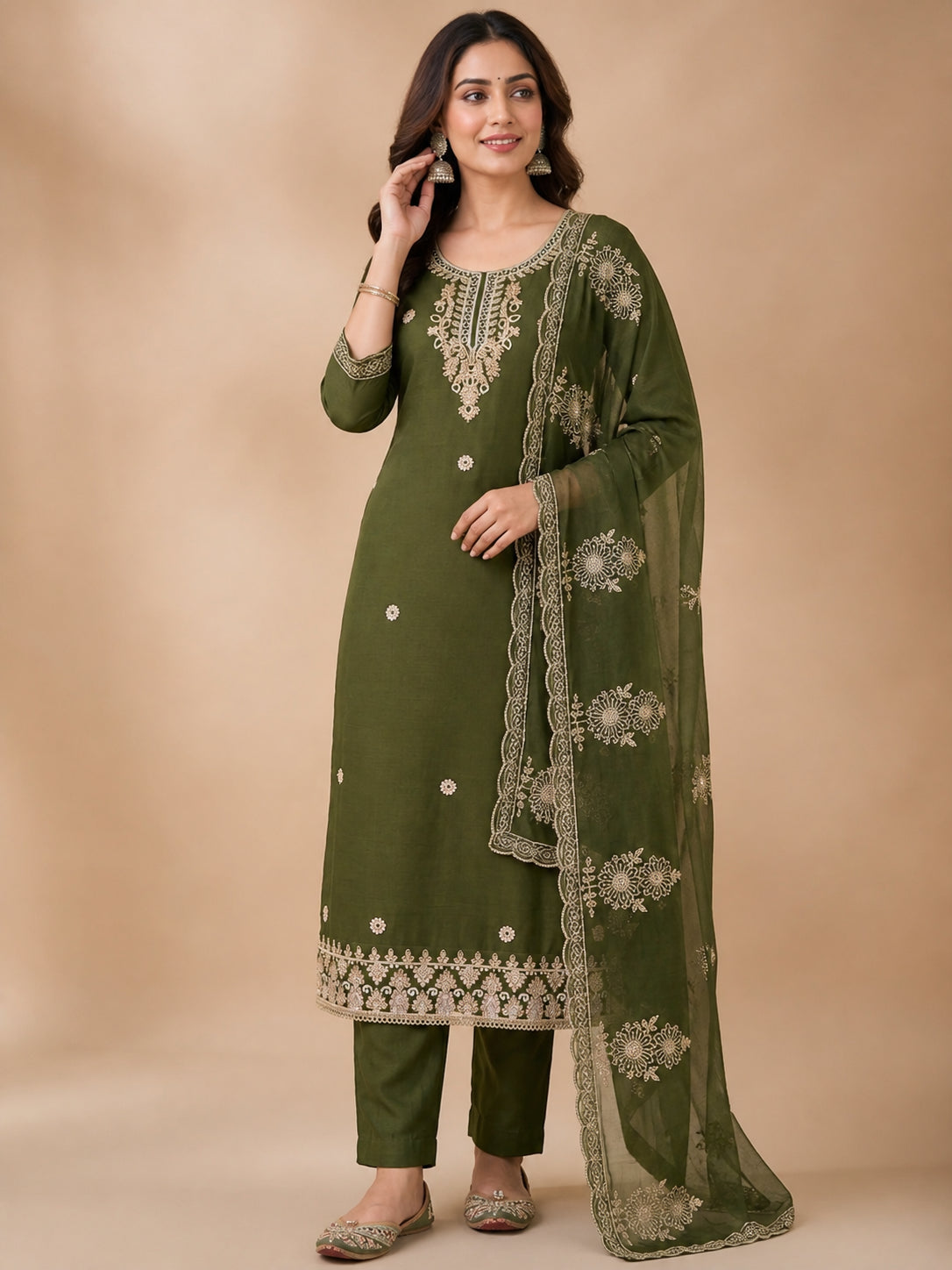 Peachmode Green 11719 Unstitched Dress Material - Image 2