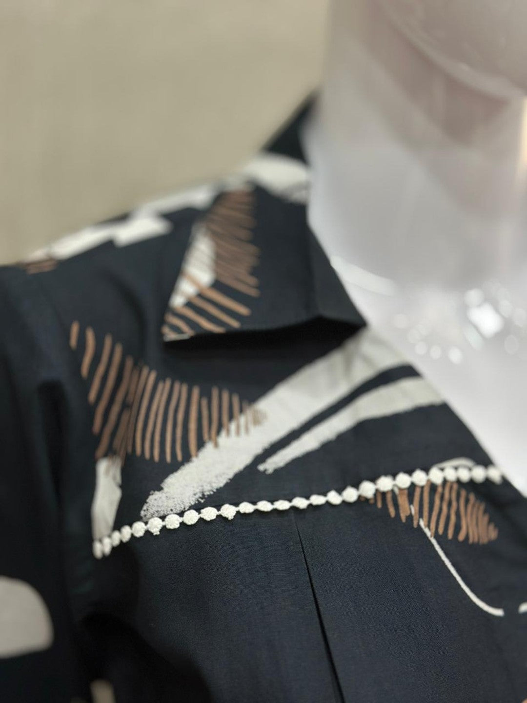 Peachmode Dark Blue Rayon Abstract Printed Collared Shirt - Image 4