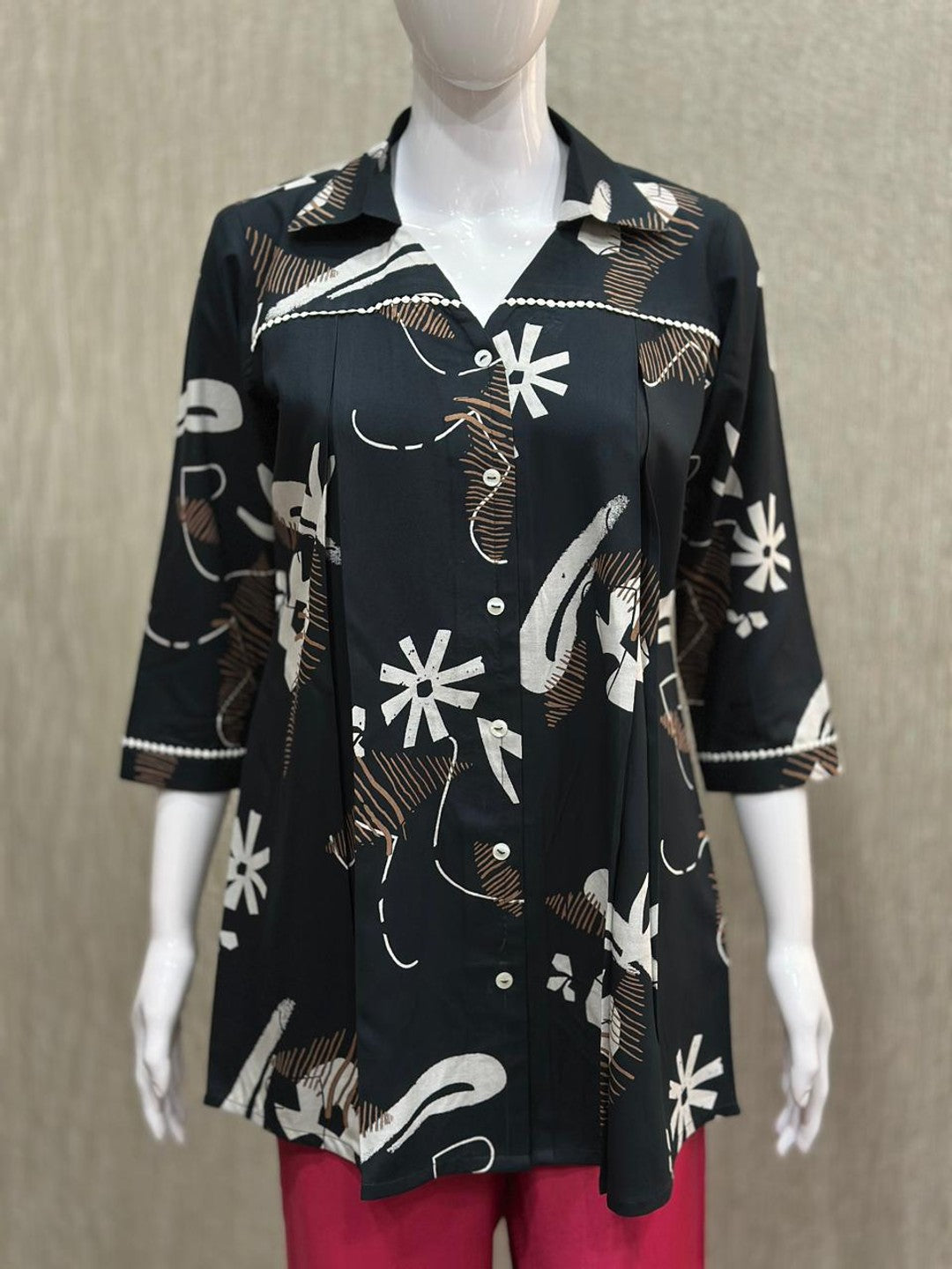 Peachmode Dark Blue Rayon Abstract Printed Collared Shirt - Image 1