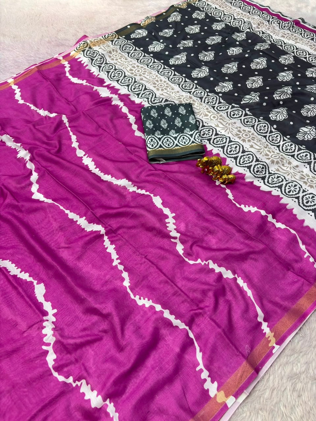 Peachmode Wine Leheriya Kalamkari Mul Cotton Saree - Image 2