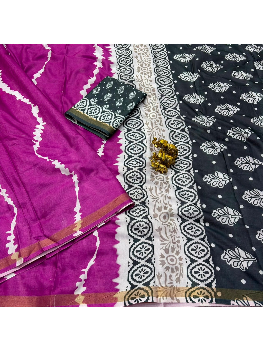 Peachmode Wine Leheriya Kalamkari Mul Cotton Saree - Image 3